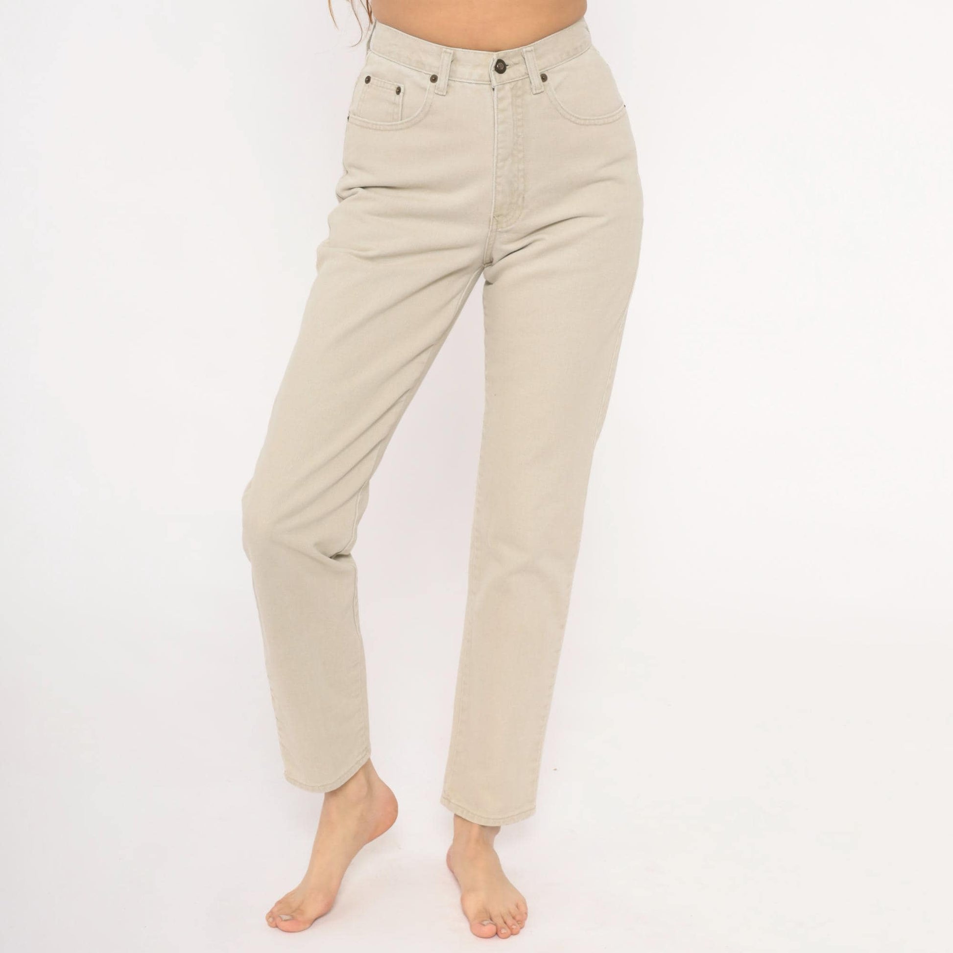 90s Exp Jeans High Waisted Cream Denim Straight Tapered Ankle Small S