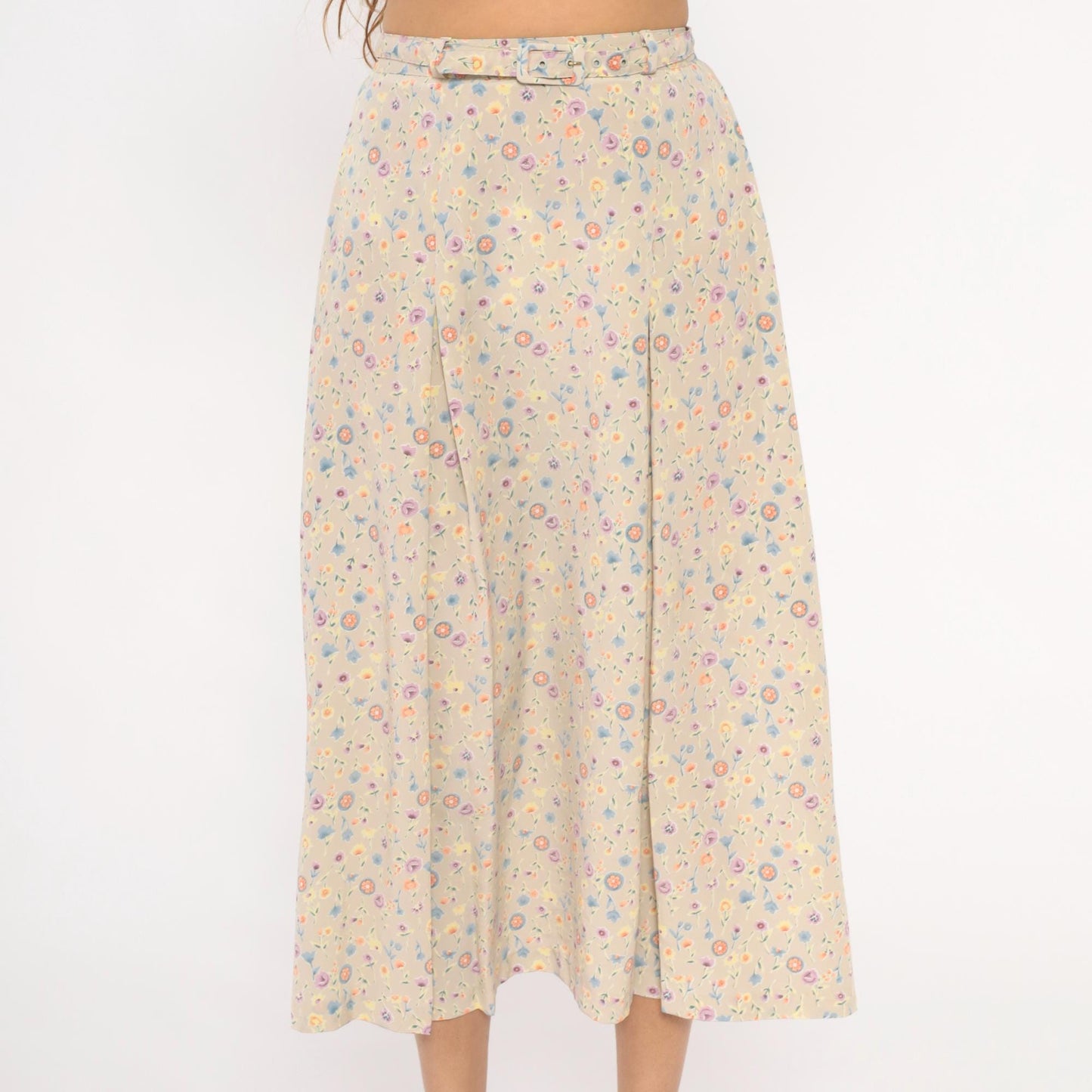 80s FT Studio Floral Midi Skirt Cream Pastel Ditsy Small Medium