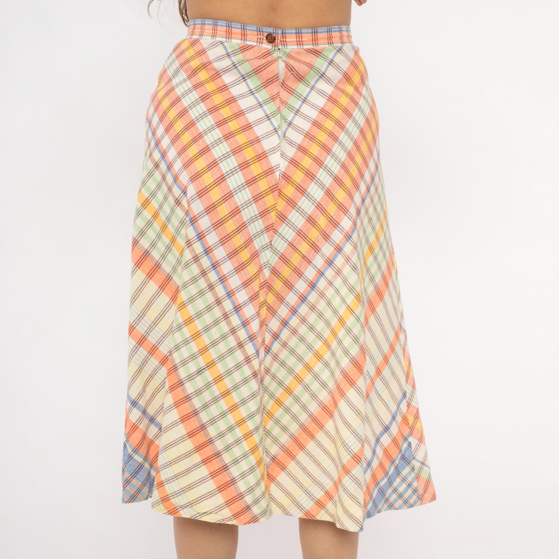 70s The Villager Chevron Plaid Skirt Multicolor Midi Small S