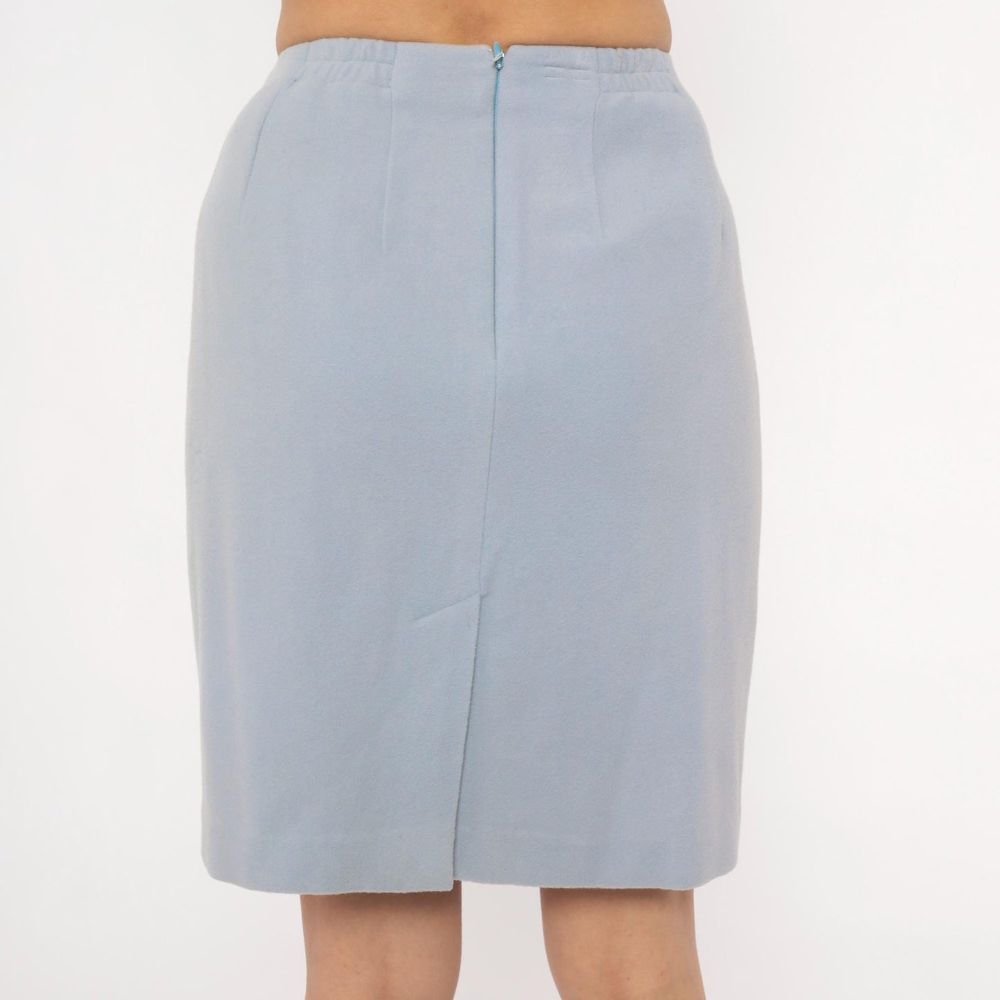 80s Precious Fibers Pencil Skirt Baby Blue Wool Cashmere High Waist Small S