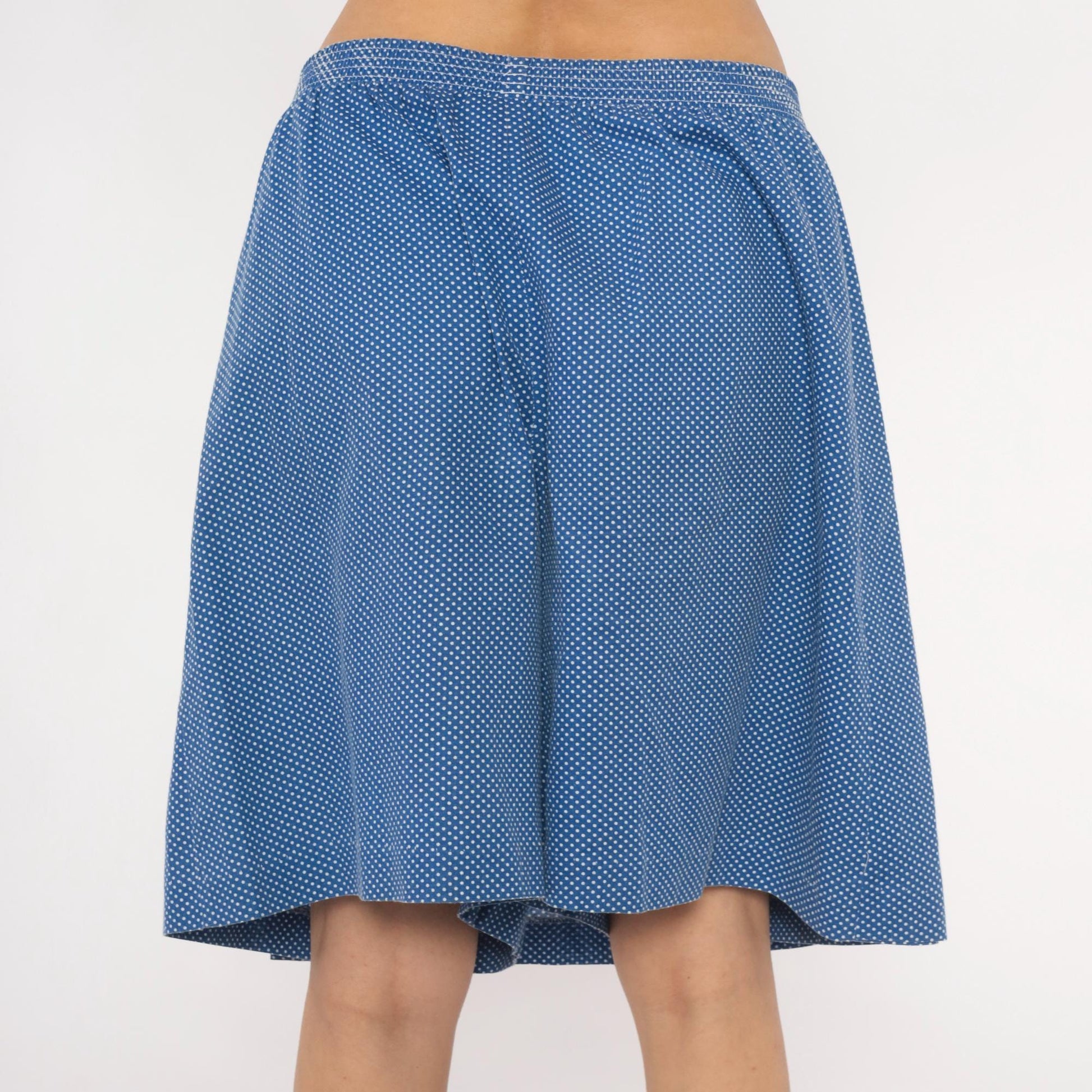 80s G.W. Polka Dot Skort Blue White Wrap Knee-Length Shorts Extra Large XL