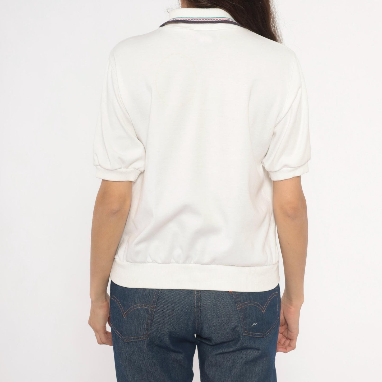 Alfred Dunner 80s Embroidered Polo Shirt Hot Air Balloon Bicycle White Petite Medium