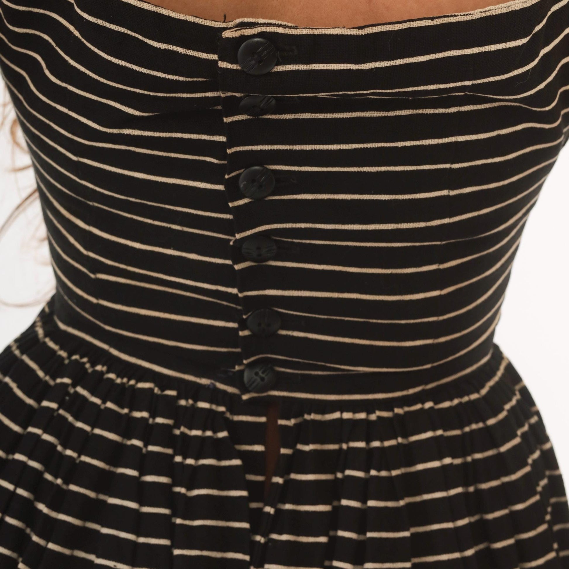 50s Lanz Original Black Pinstripe Sundress Square Neck Spaghetti Strap Extra Small