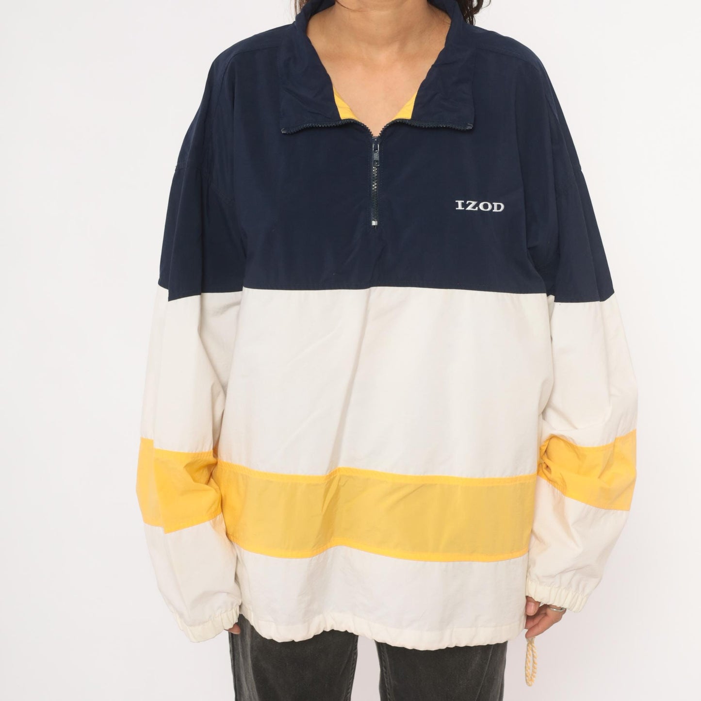 90s Izod Windbreaker Navy White Gold Color Block Half Zip Pullover Large L