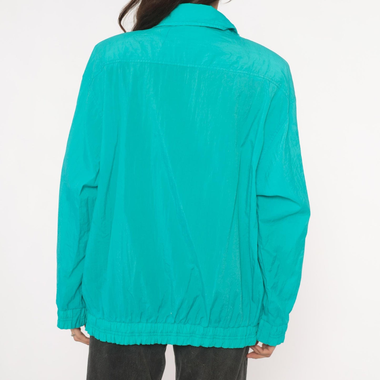 90s Koret Francisca Teal Windbreaker Jacket Raglan Snap Placket Large L