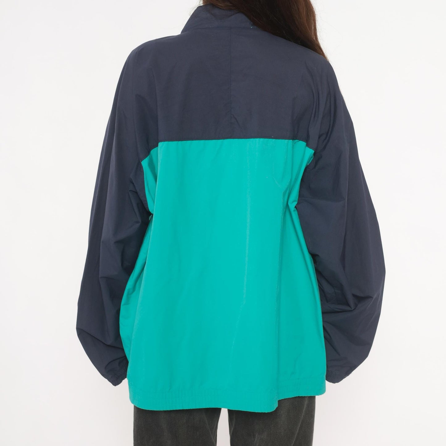 90s Tourney Colorblock Windbreaker Teal Navy White Snap Jacket Extra Large XL