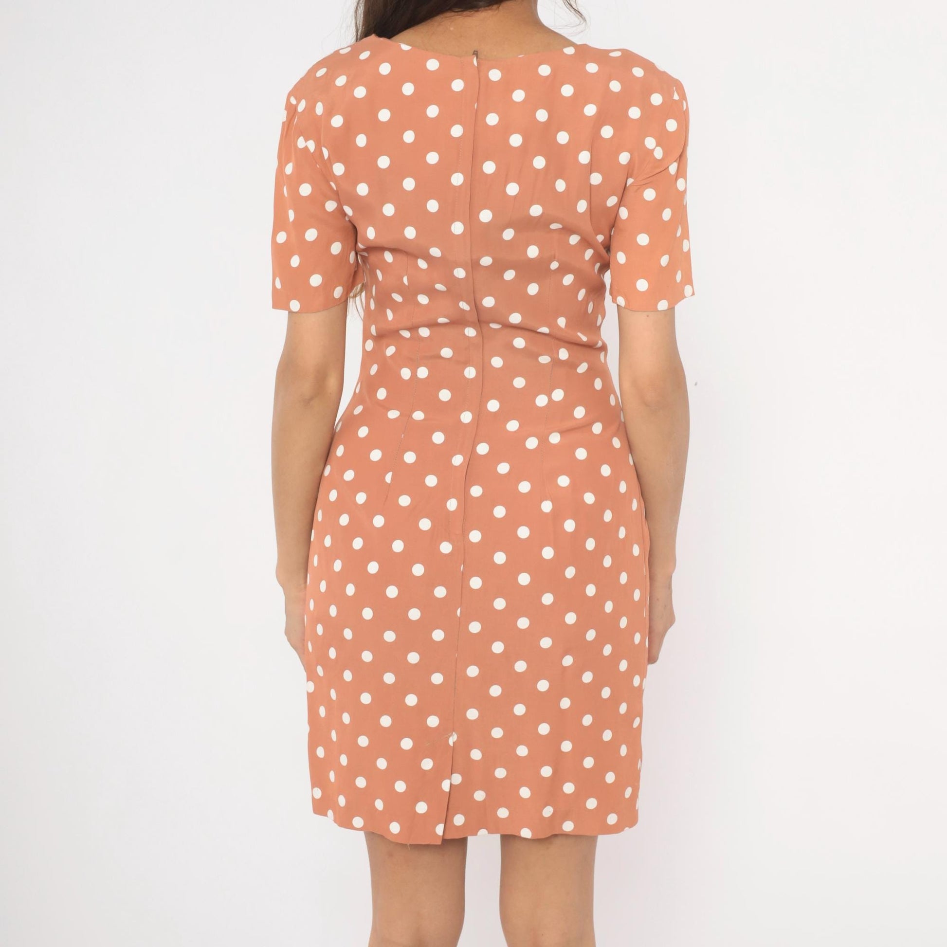 80s My Michelle Polka Dot Mini Dress Salmon Pink White Small S