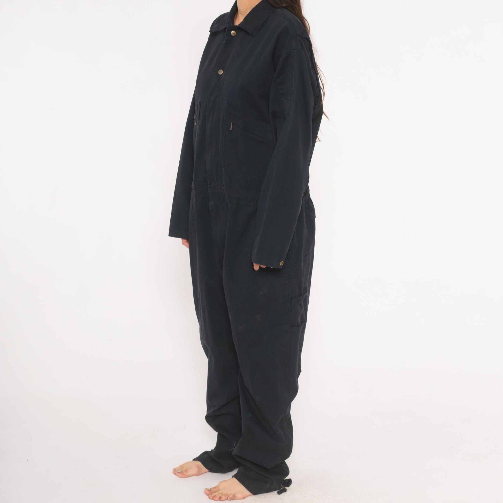 Key Navy Cotton Coveralls 90s Workwear Jumpsuit Zip Front Tall Extra Large