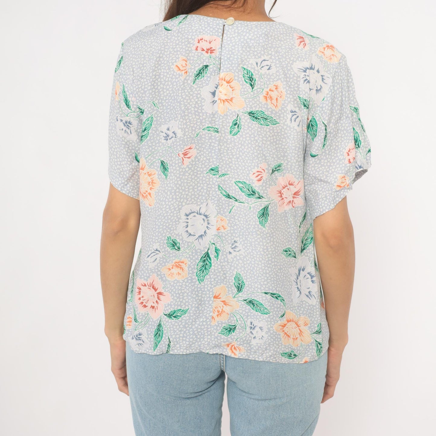 90s JH Collectibles Botanical Floral Blouse Lavender Periwinkle Medium M