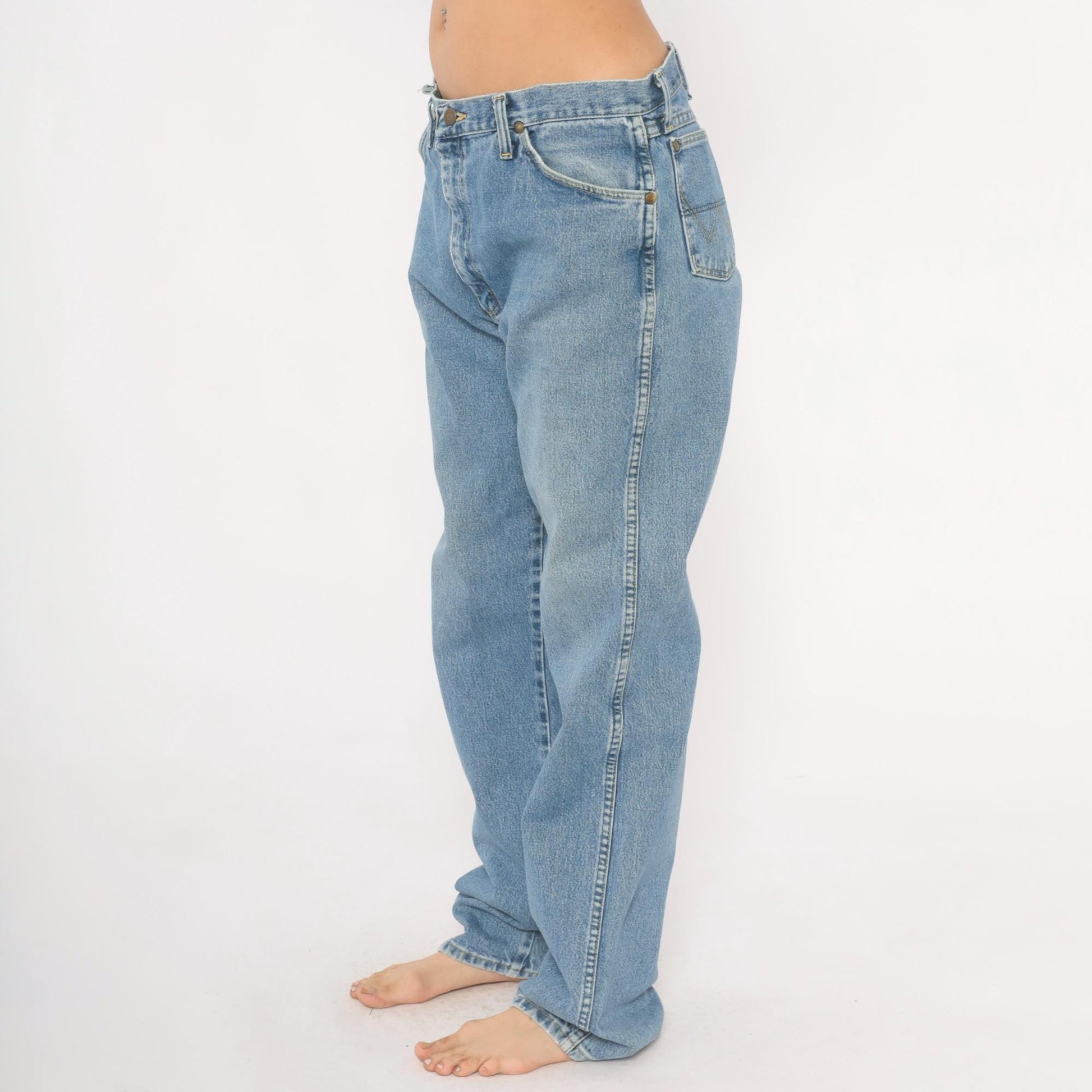 Wrangler Straight Leg Jeans 90s Light Wash Denim 35x34