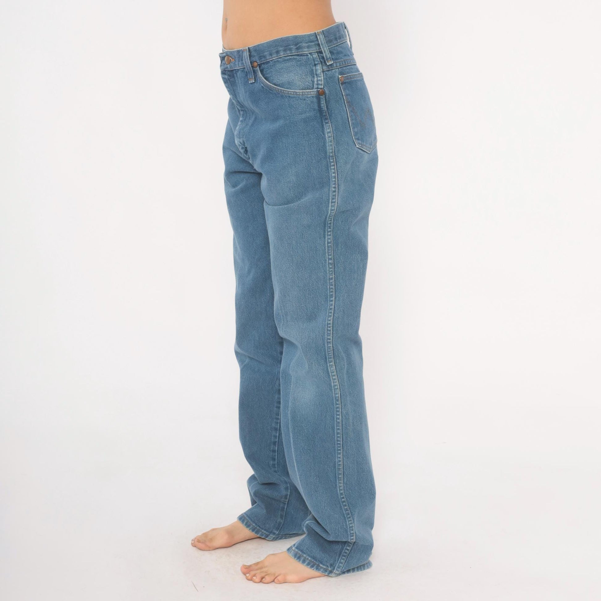 90s Wrangler Straight Leg Jeans Medium Blue Faded Denim Cotton 34x36