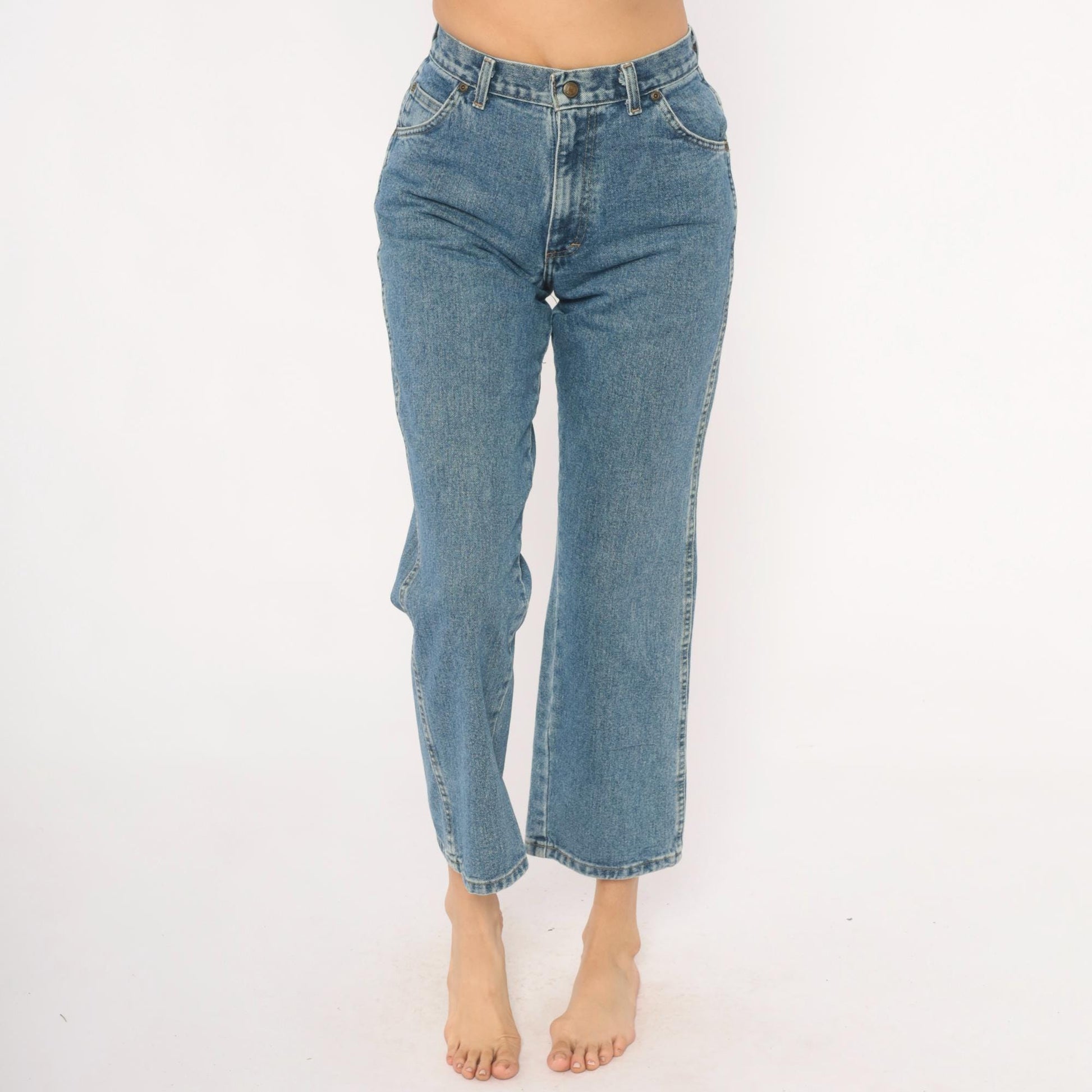 Wrangler Cropped High Rise Straight Leg Jeans Medium Stonewash Blue 00s