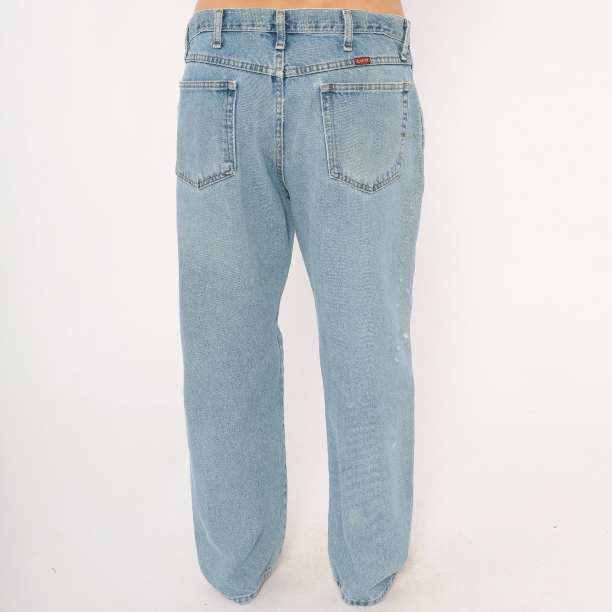00s Rustler Light Wash Straight Leg Jeans Distressed Blue Denim 36x30
