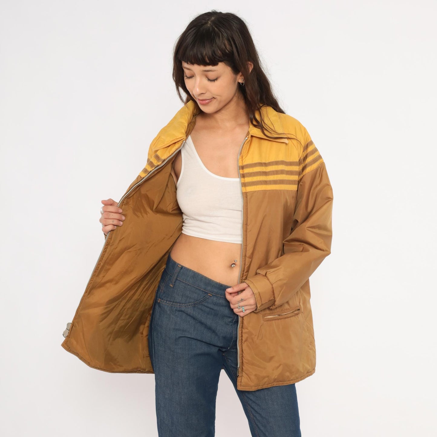 70s Douglas Park Two-Tone Windbreaker Puffer Jacket Brown Mustard Gold Medium M