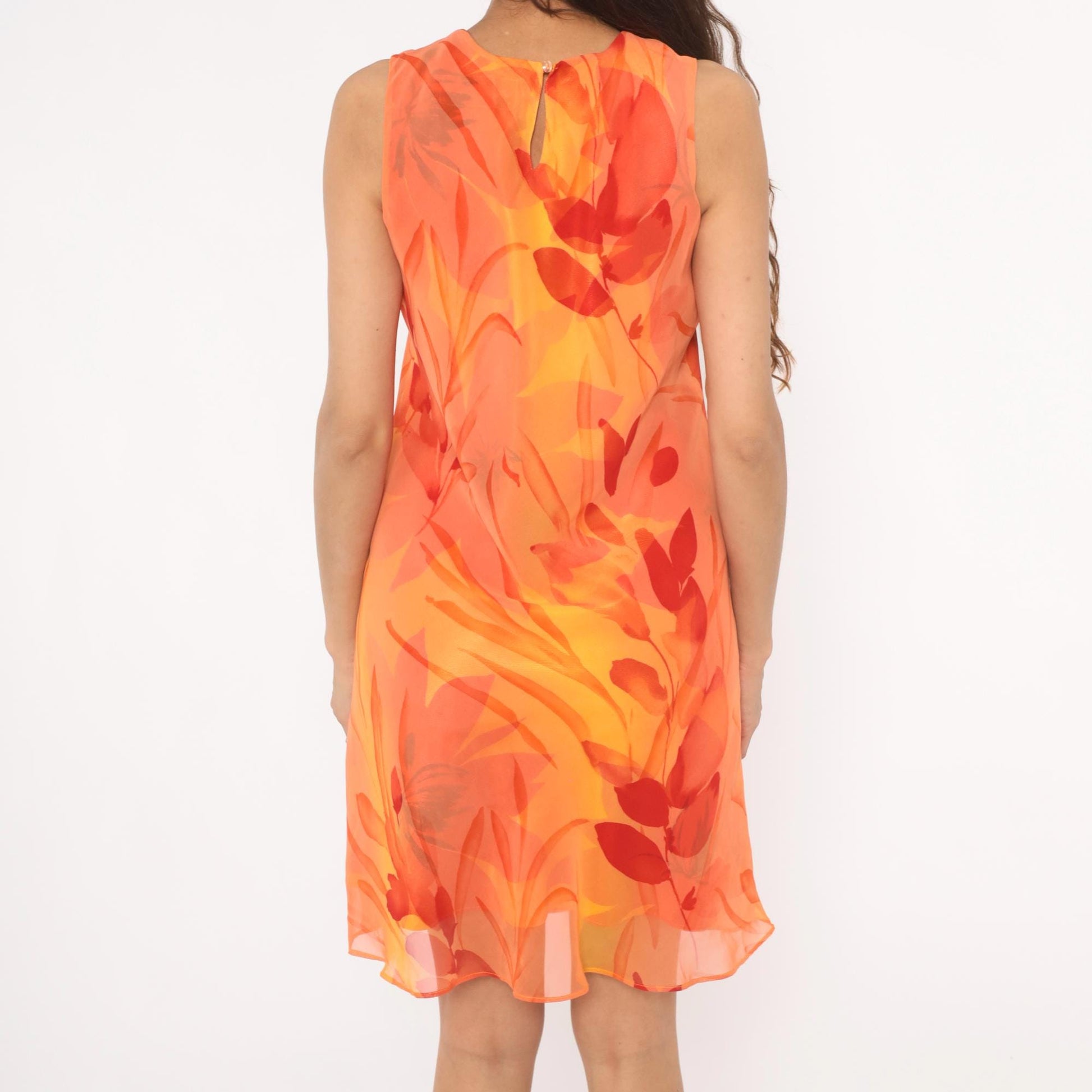 90s Jessica Howard Orange Floral Chiffon Shift Dress Medium M