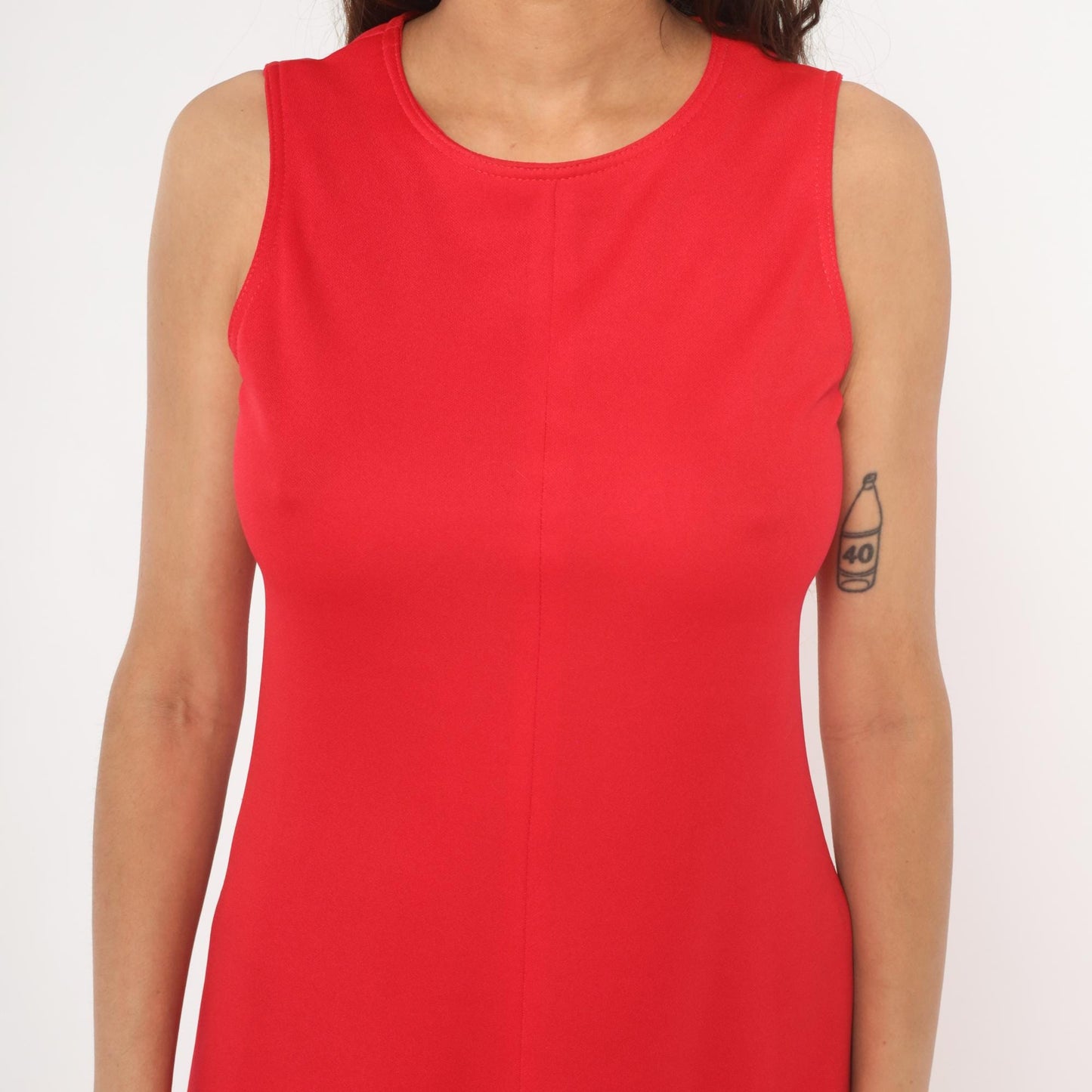 1960s Red A-Line Shift Dress Scoop Neck Sleeveless Knee Length Small S