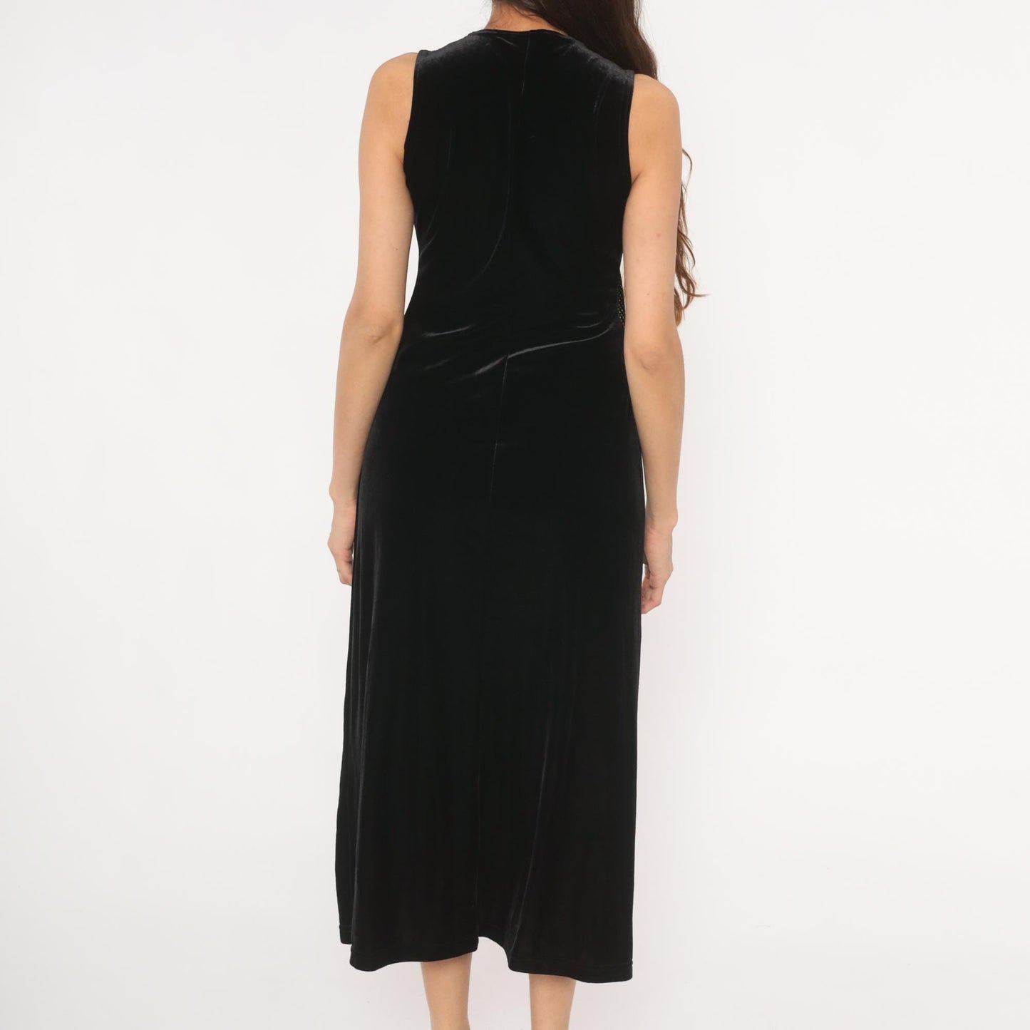90s Ronni Nicole Black Velvet Midi Dress Silver Beaded Small S