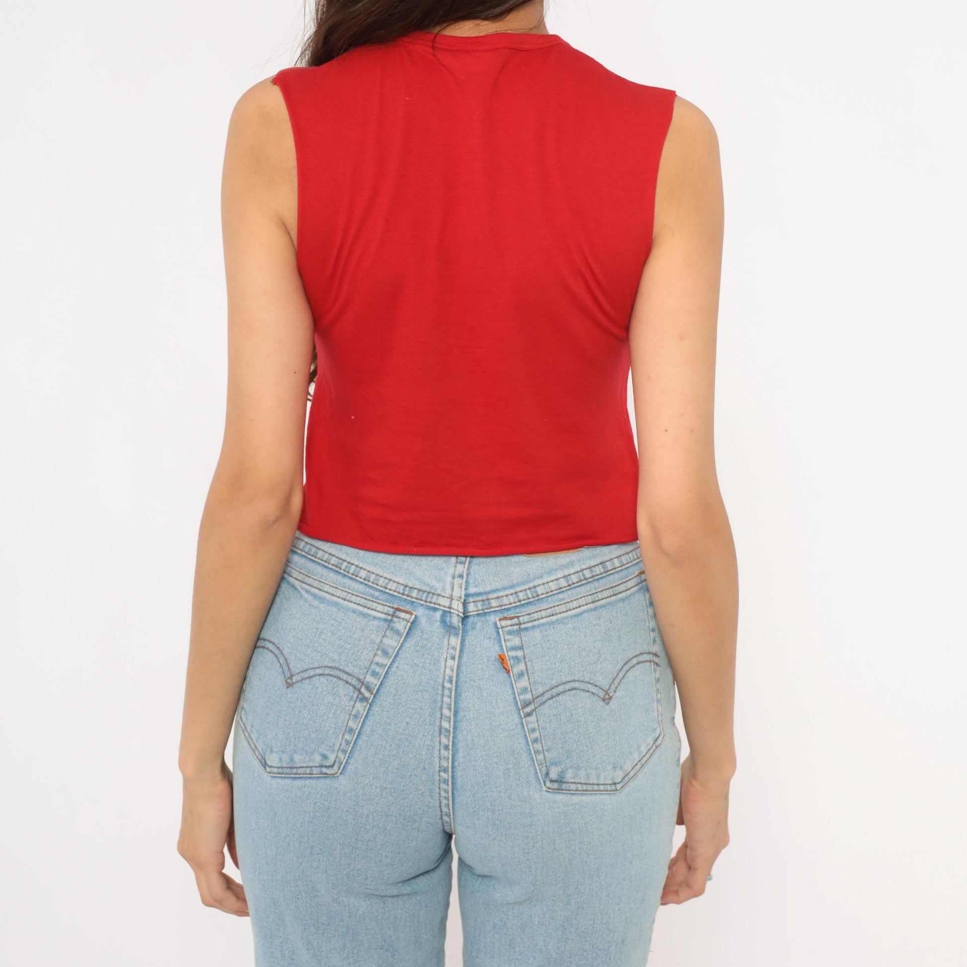 2000s Kenya Safari Animal Crop Tank Red Cotton Swahili Graphic XS