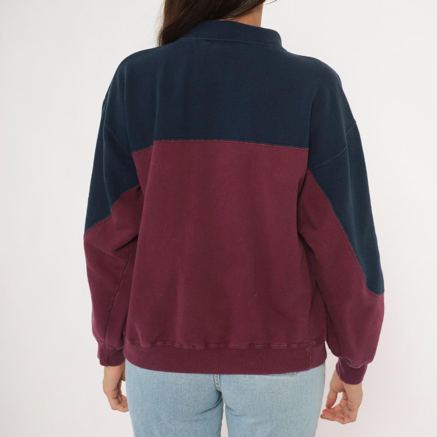 90s Werguard Color Block Polo Sweatshirt Navy Burgundy Cotton Medium M