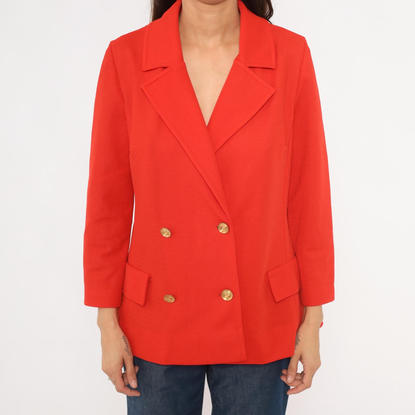 70s Bodin Knits Red Double Breasted Blazer Gold Buttons Medium M