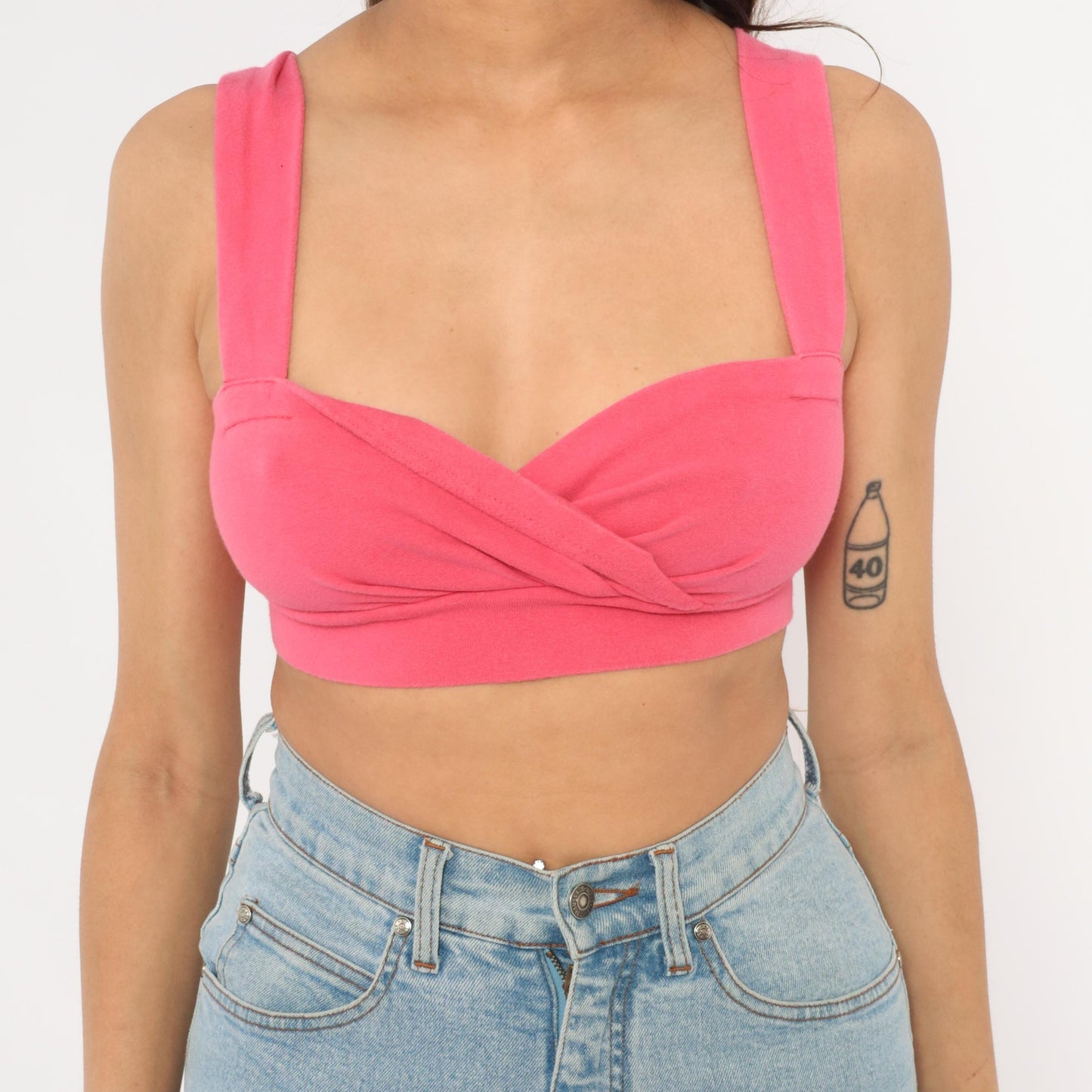90s Express Tricot Hot Pink Crop Top Sweetheart Neckline Small S