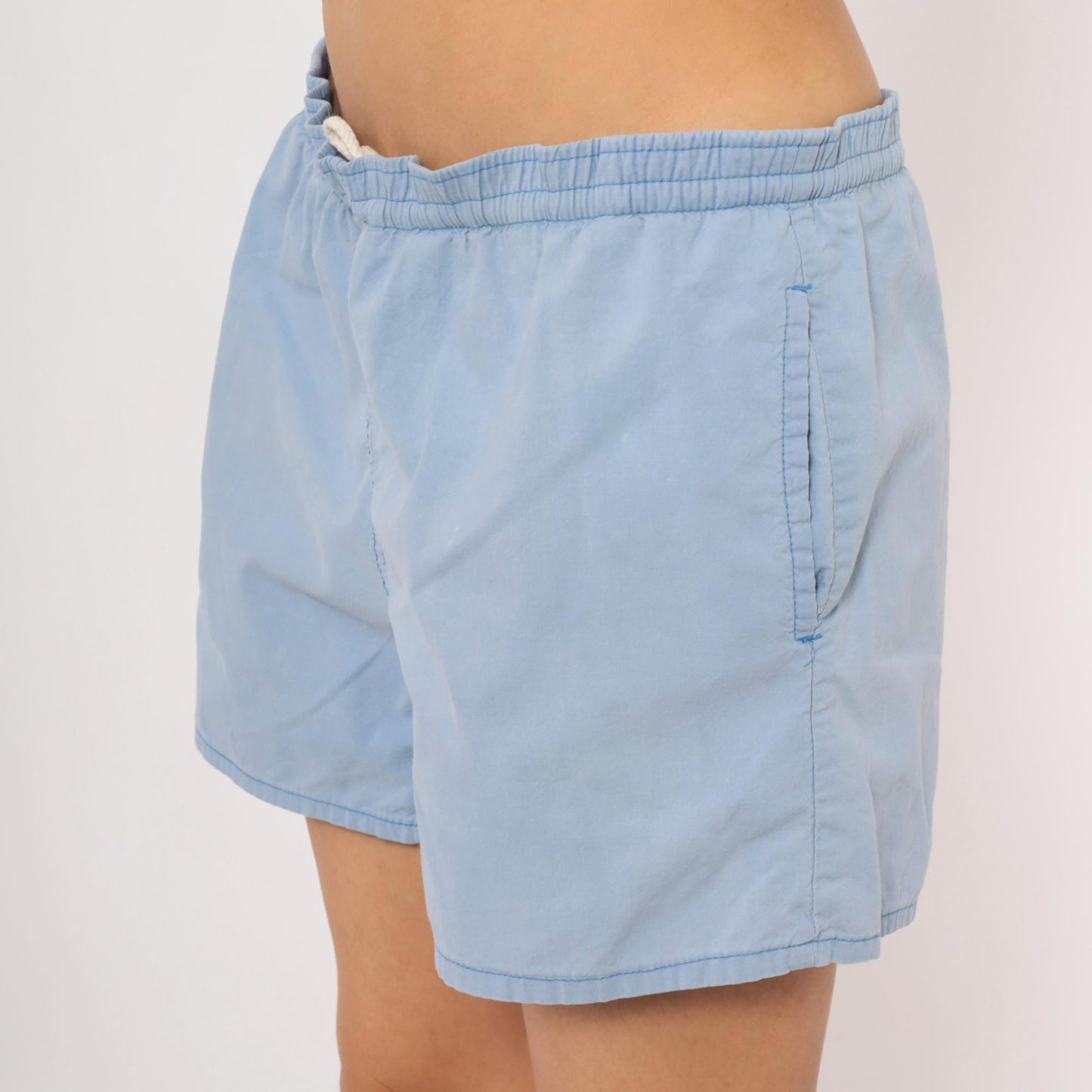 80s Izod Lacoste Light Blue Swim Trunks Crocodile Logo Men's Small
