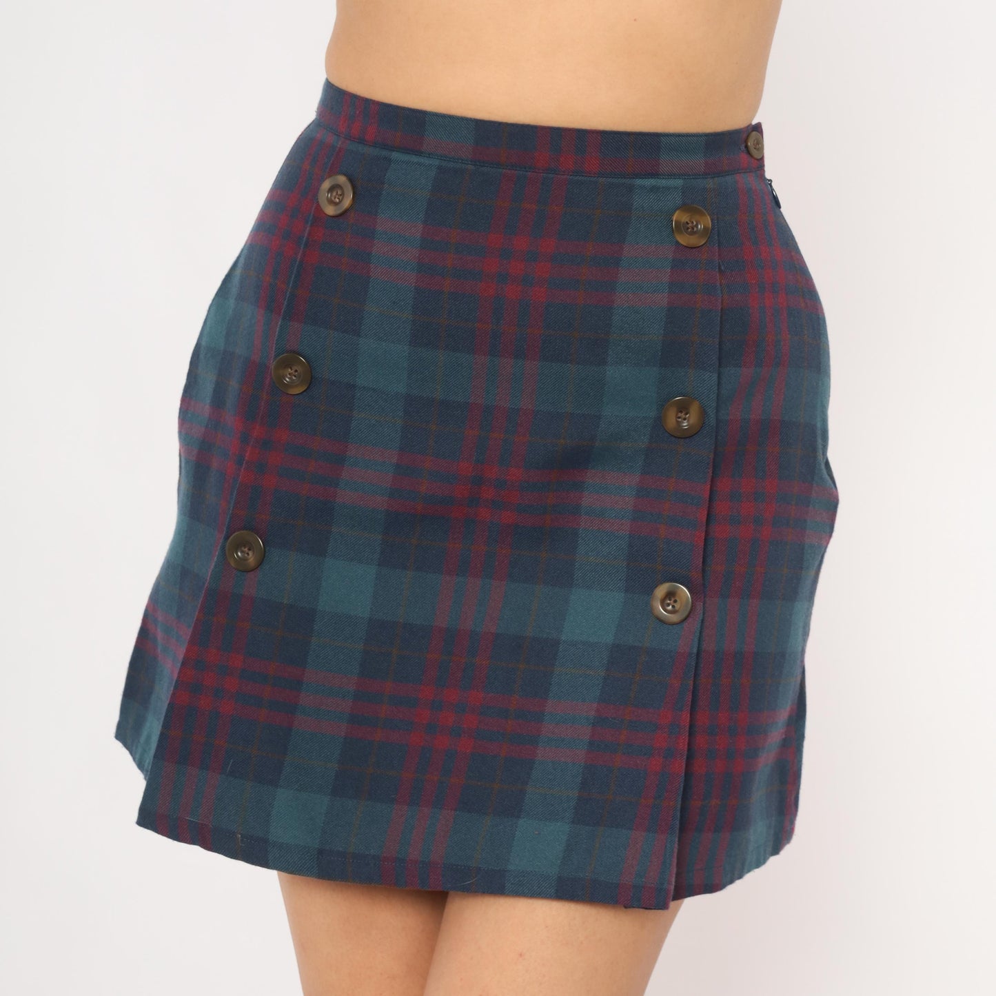 GAP 2000s Plaid Mini Skirt Navy Burgundy Tartan A-Line Small S