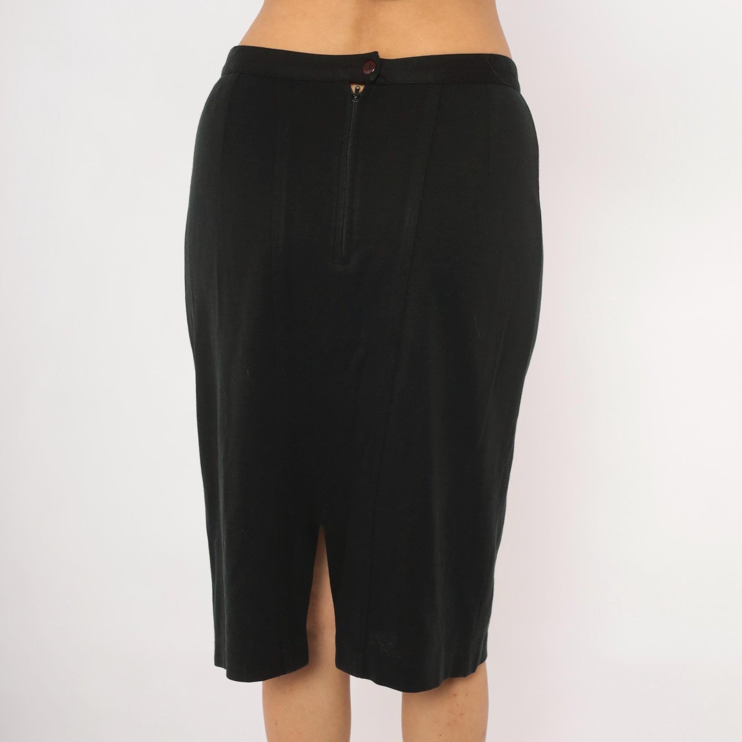 90s Forenza Black Pencil Skirt Knee Length Fitted Welt Pockets Medium