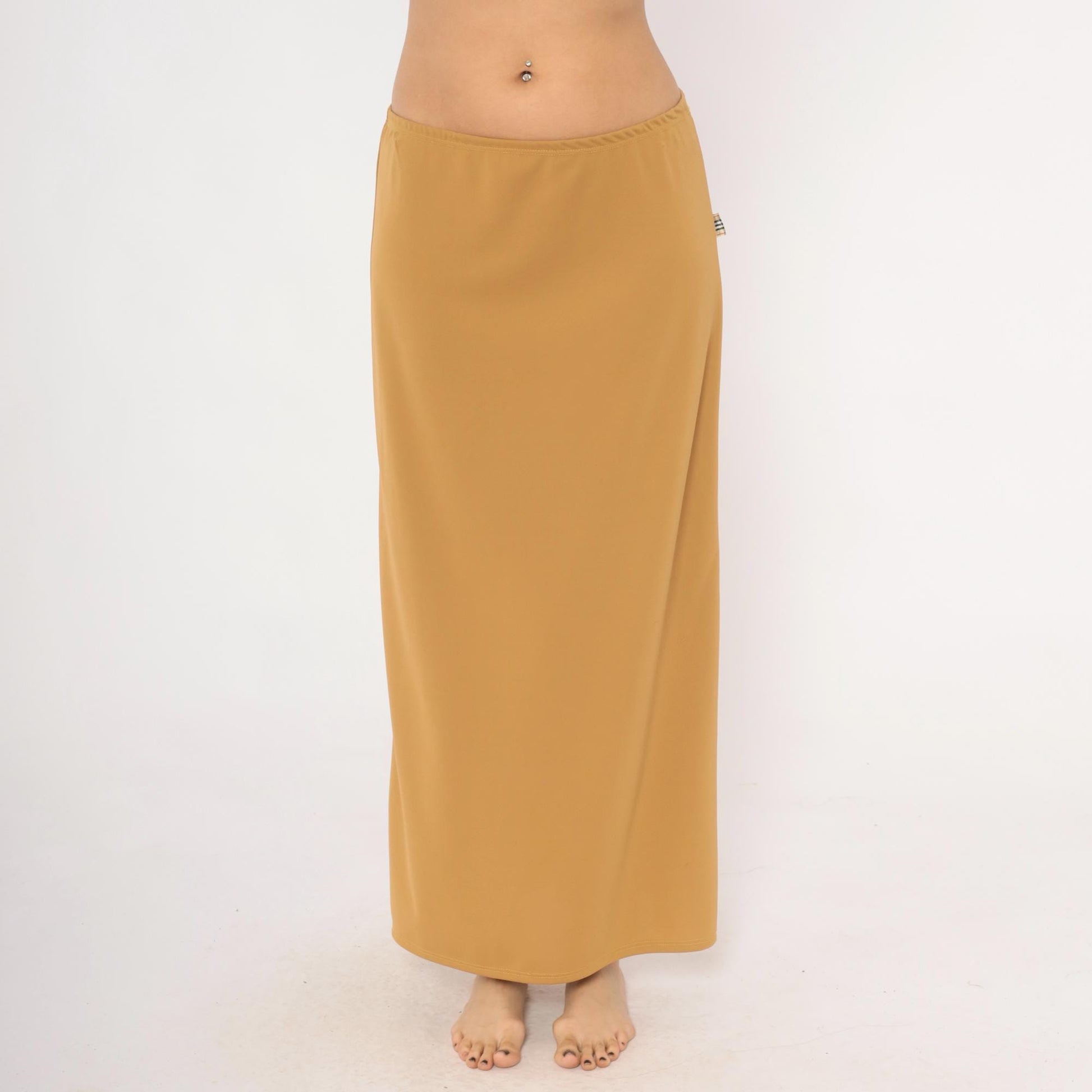2000s Baby 0 Camel Maxi Skirt Tan A-Line Low Rise Elastic Waist Medium
