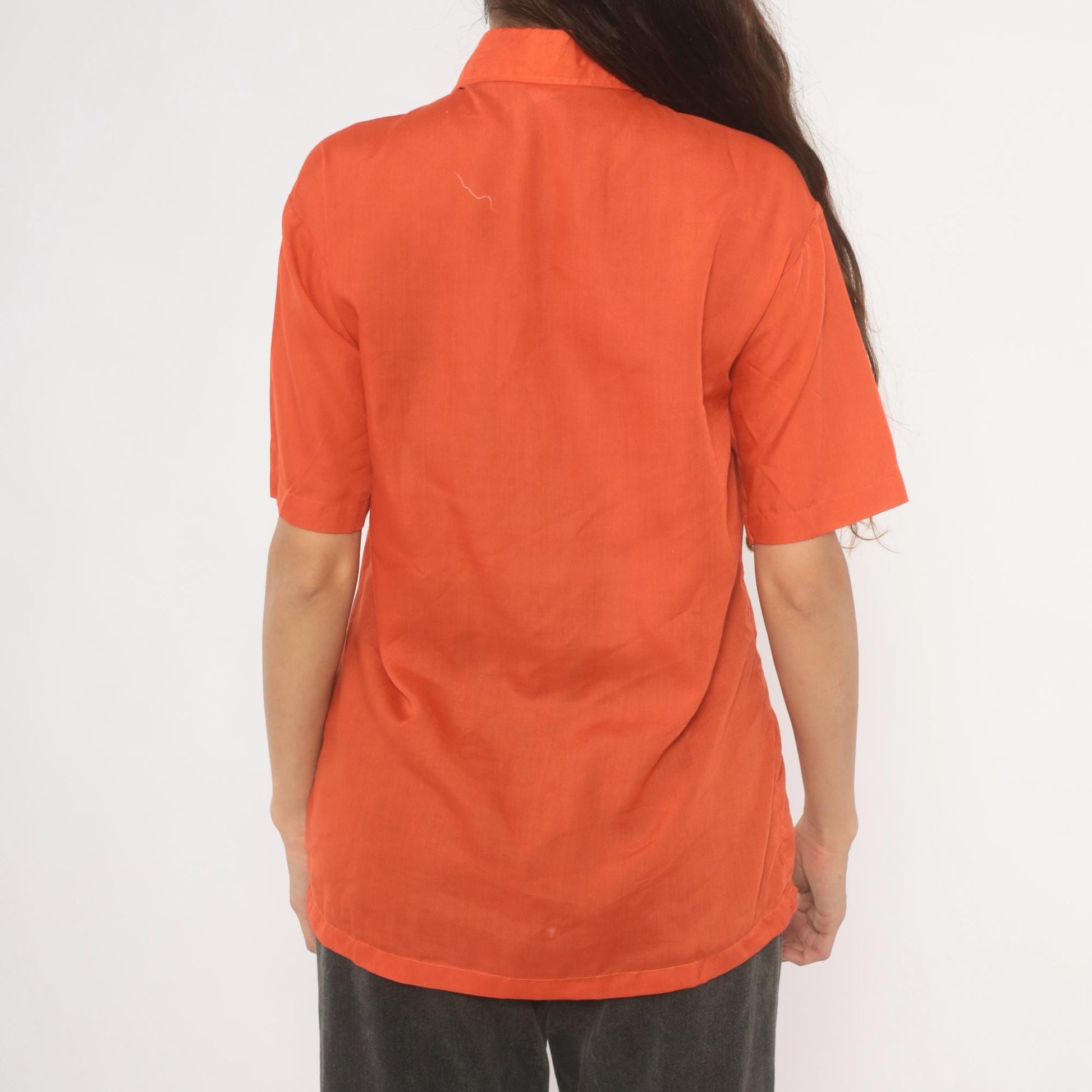 70s Odeon Burnt Orange Button-Up Shirt Pointed Collar Short Sleeve Medium