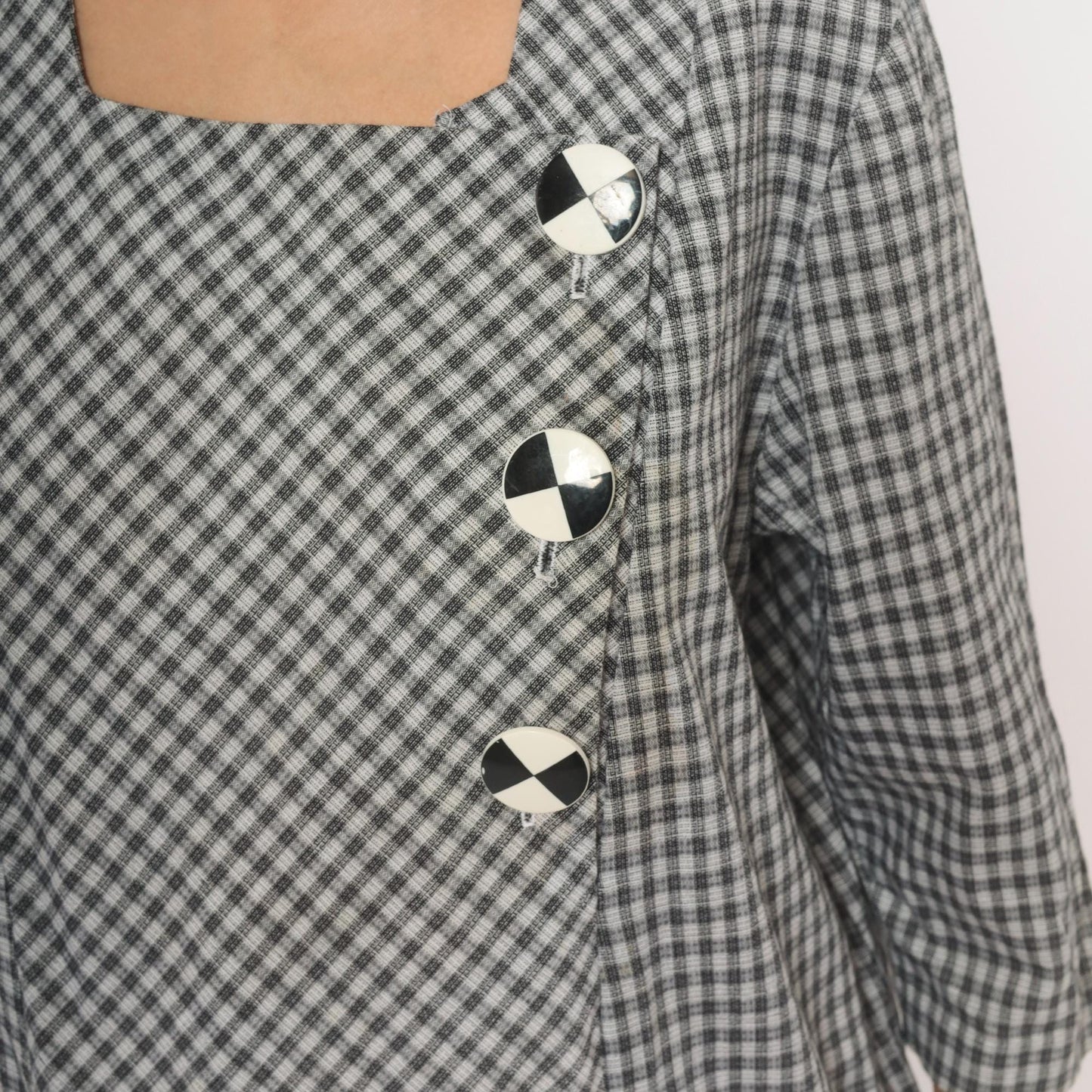 90s Be My Baby Black White Gingham Check Dress Square Neck Medium M