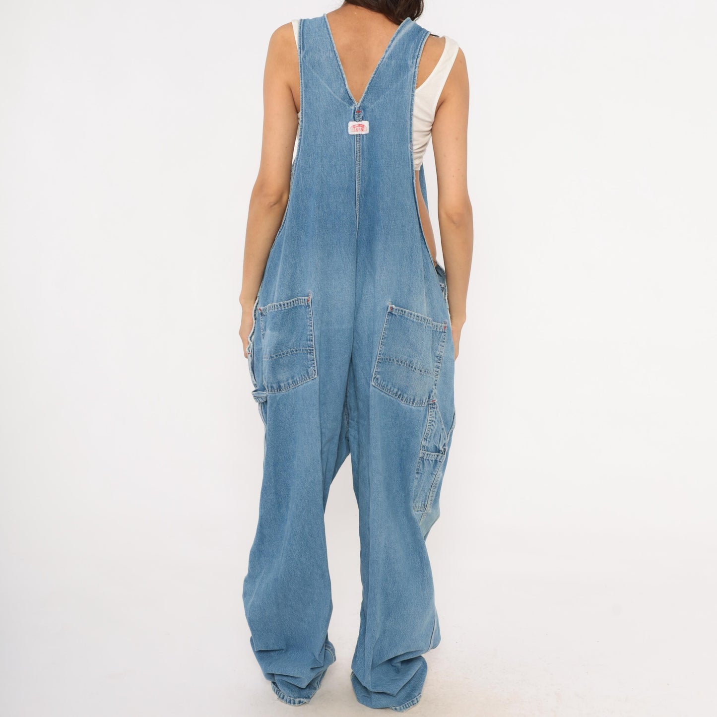 90s Light Wash Denim Bib Overalls Baggy Carpenter Distressed Plus Size XXL