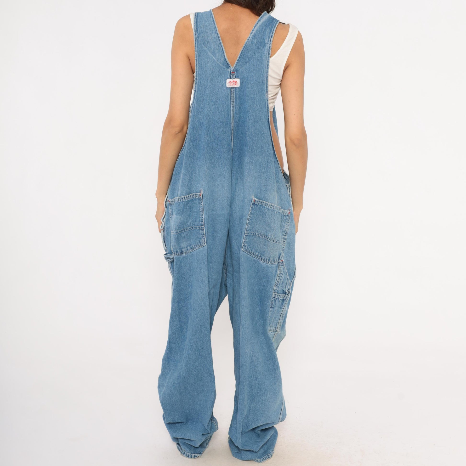 90s Light Wash Denim Bib Overalls Baggy Carpenter Distressed Plus Size XXL
