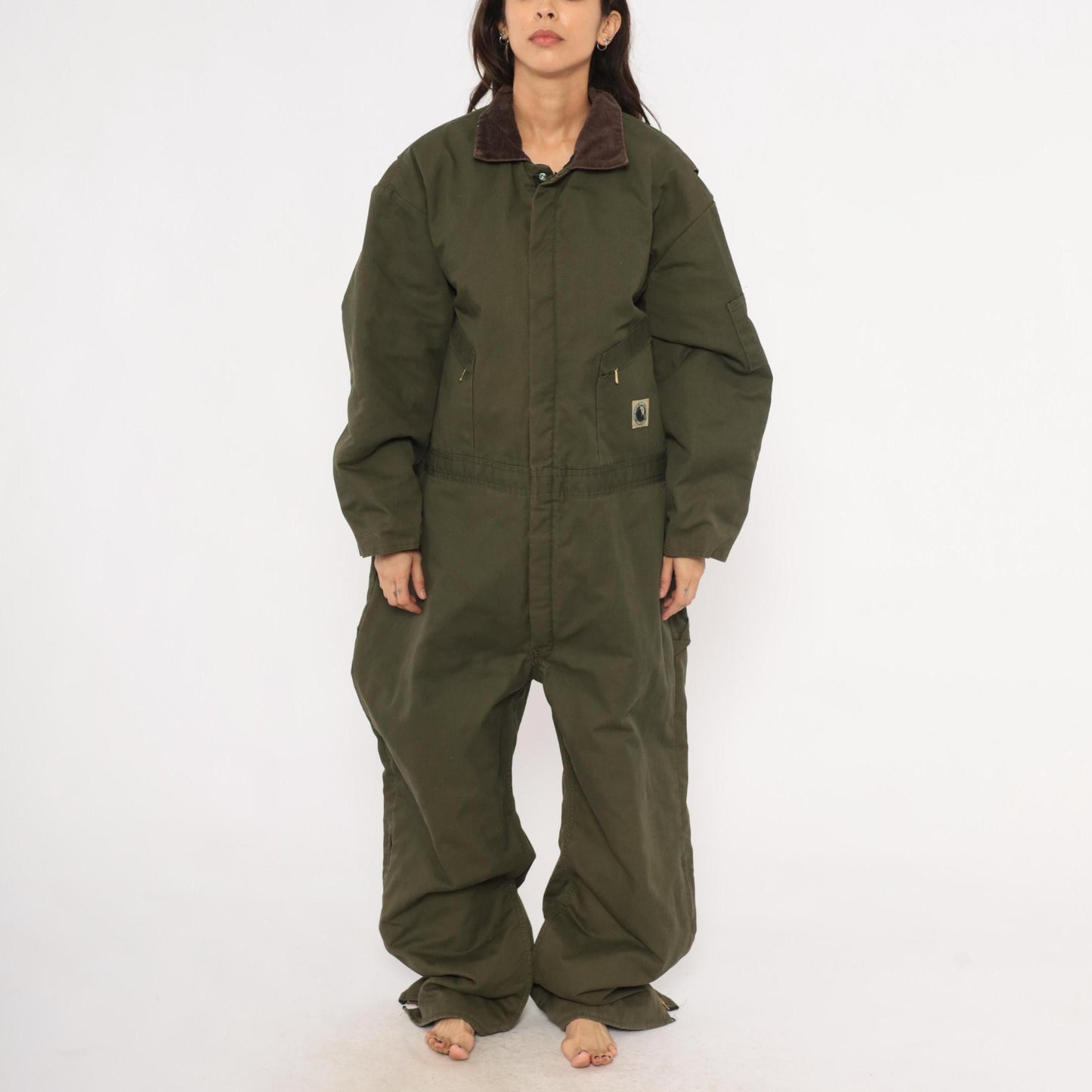 2000s Berne Apparel Olive Insulated Coveralls Brown Corduroy Collar Plus Size 3XL
