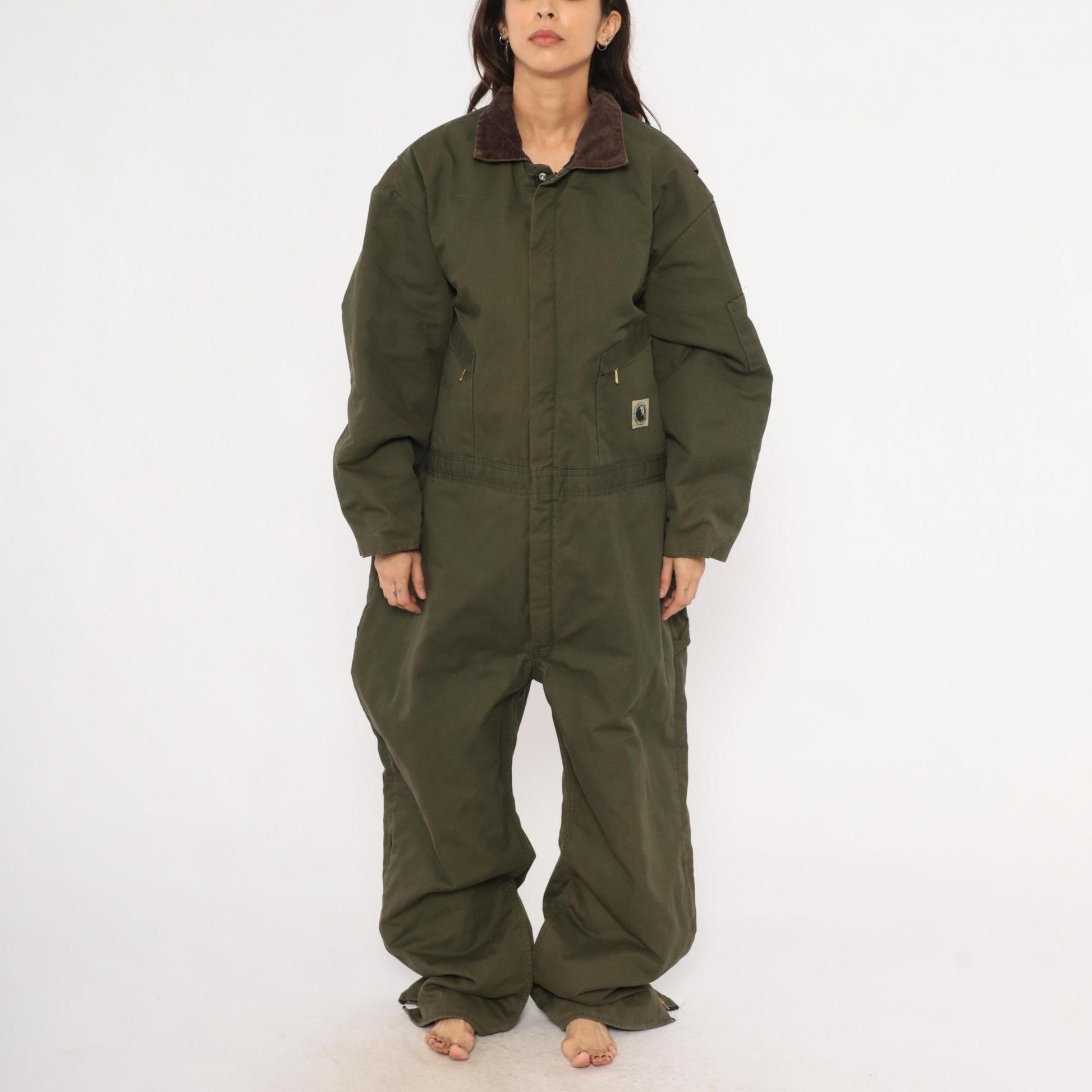 2000s Berne Apparel Olive Insulated Coveralls Brown Corduroy Collar Plus Size 3XL
