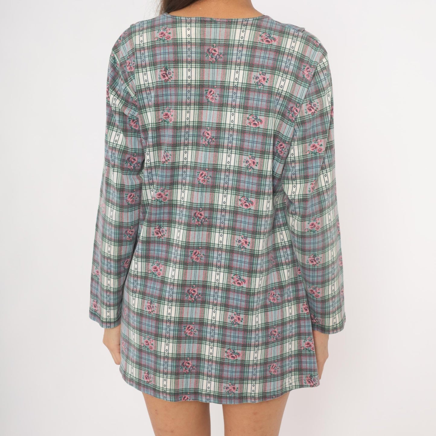 90s New Addition Maternity Floral Plaid Mini Dress Peter Pan Collar Pink Medium M