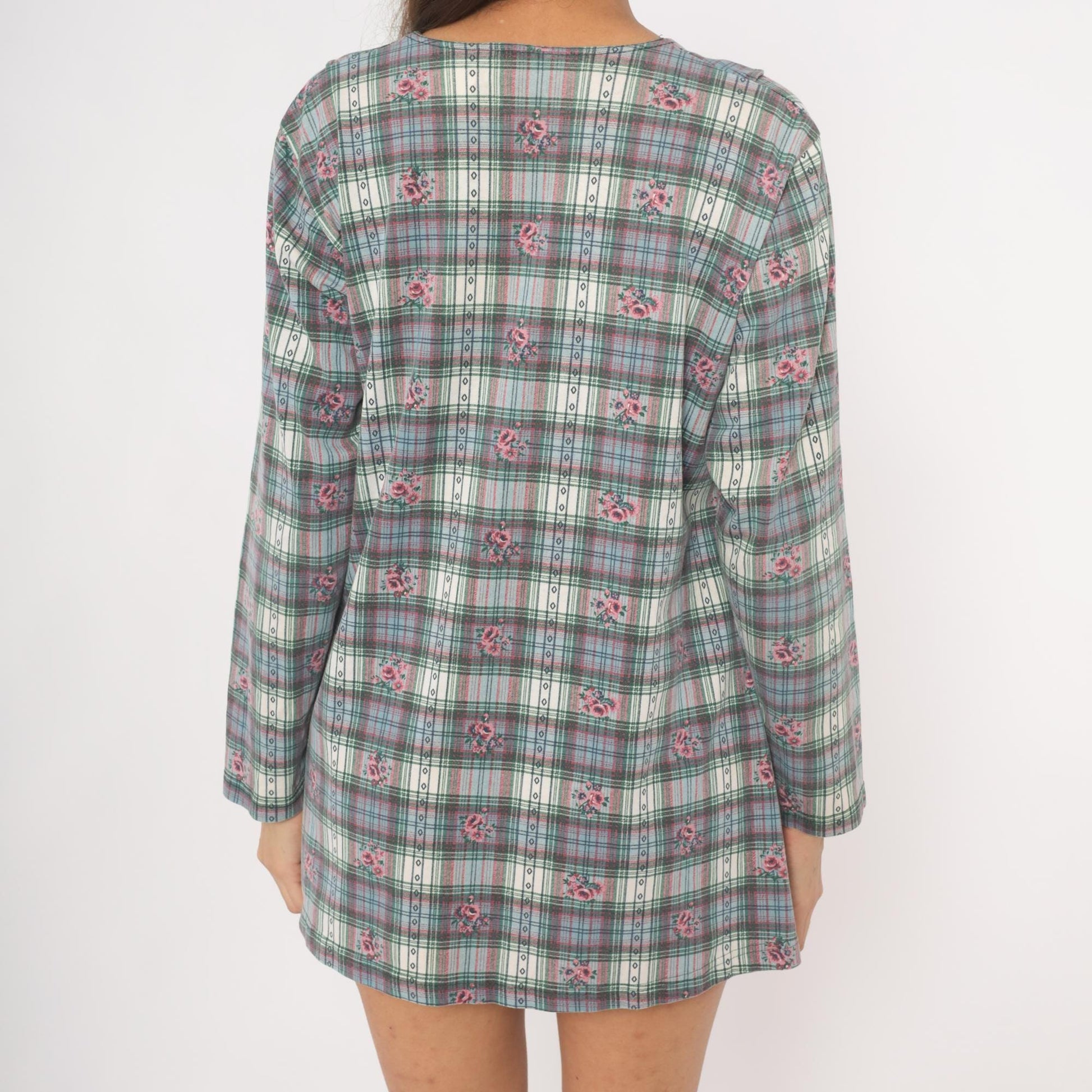 90s New Addition Maternity Floral Plaid Mini Dress Peter Pan Collar Pink Medium M