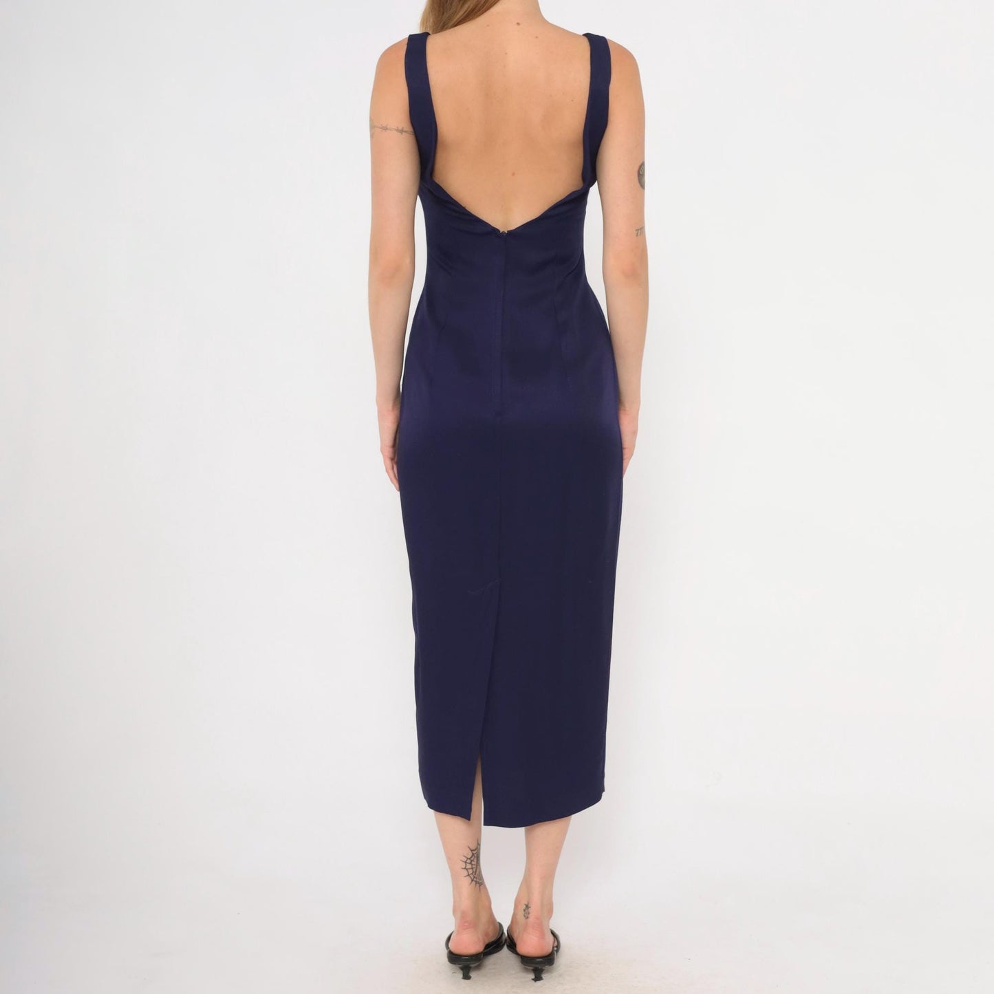 90s Scott McClintock Purple Sheath Dress Open Back Midi Plum Extra Small XS