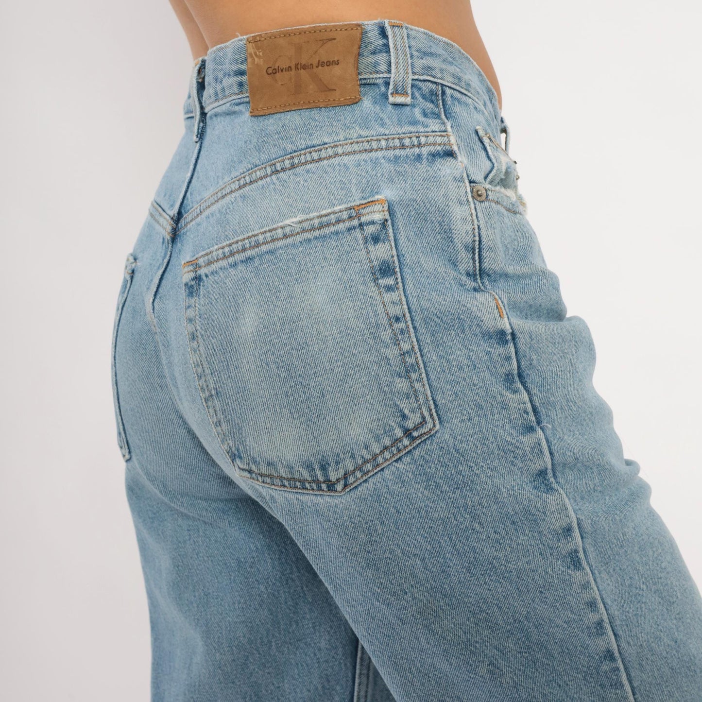 Calvin Klein Light Wash Straight Leg Jeans 00s Distressed Ankle Denim Medium