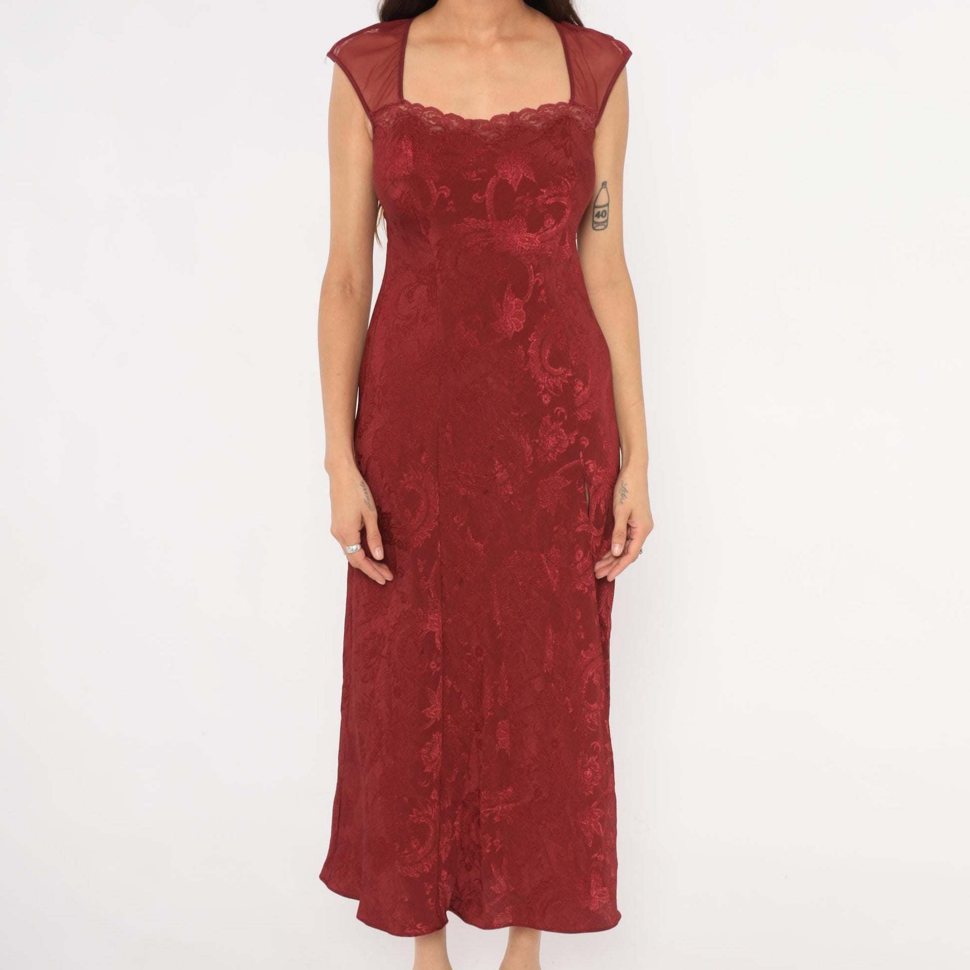 90s Victoria's Secret Burgundy Velvet Slip Dress Sweetheart Neckline Small S