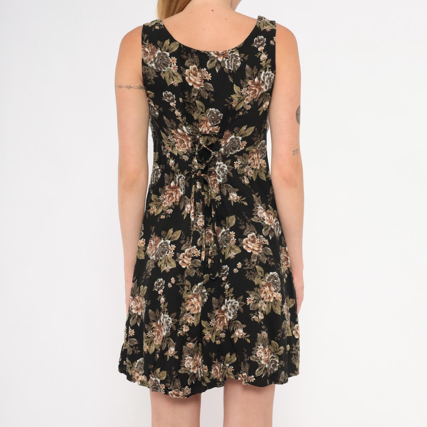 90s All That Jazz Floral Mini Dress Black Rose Print Sleeveless Small S