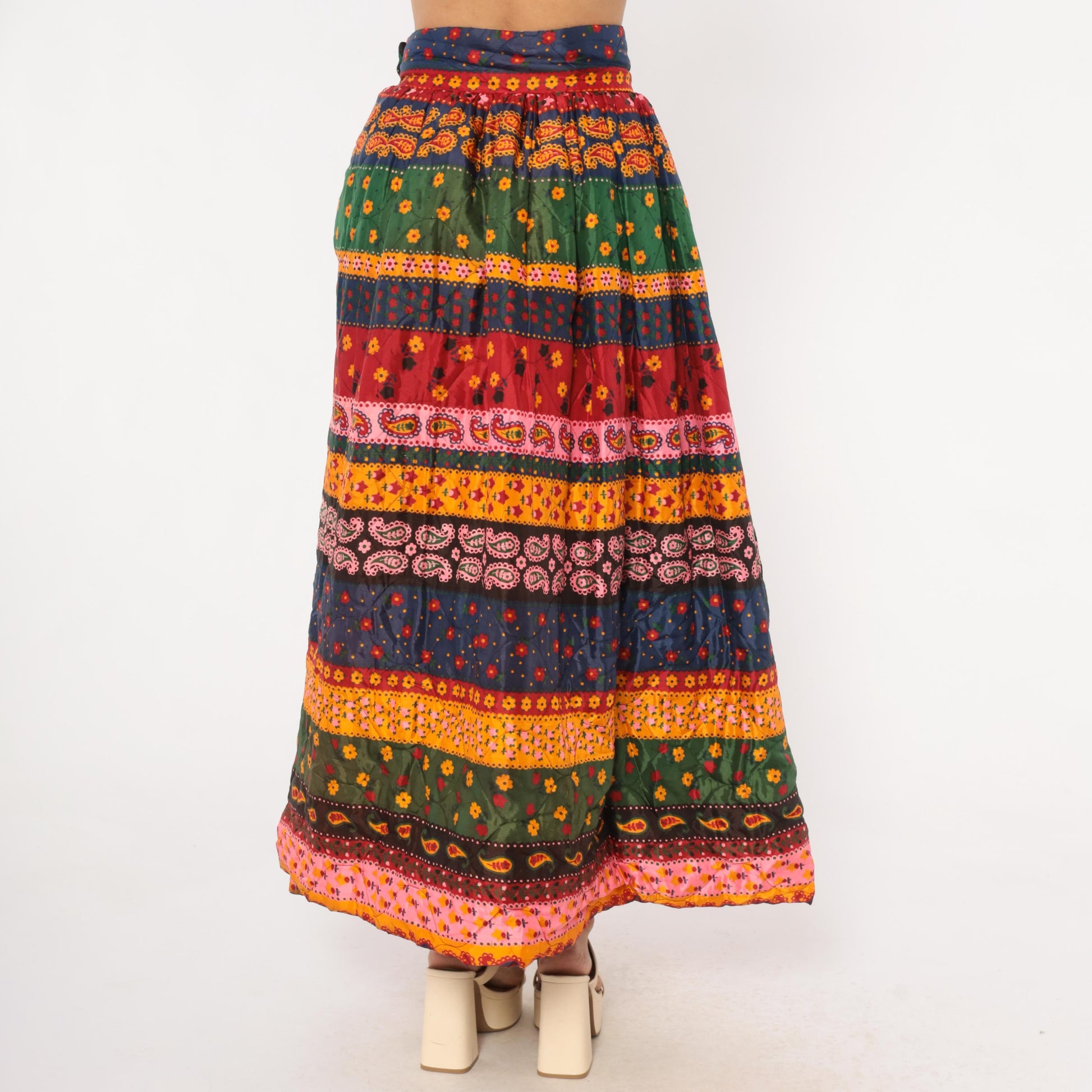 70s Best & Co. Paisley Floral Maxi Skirt Button Front High Waist Small