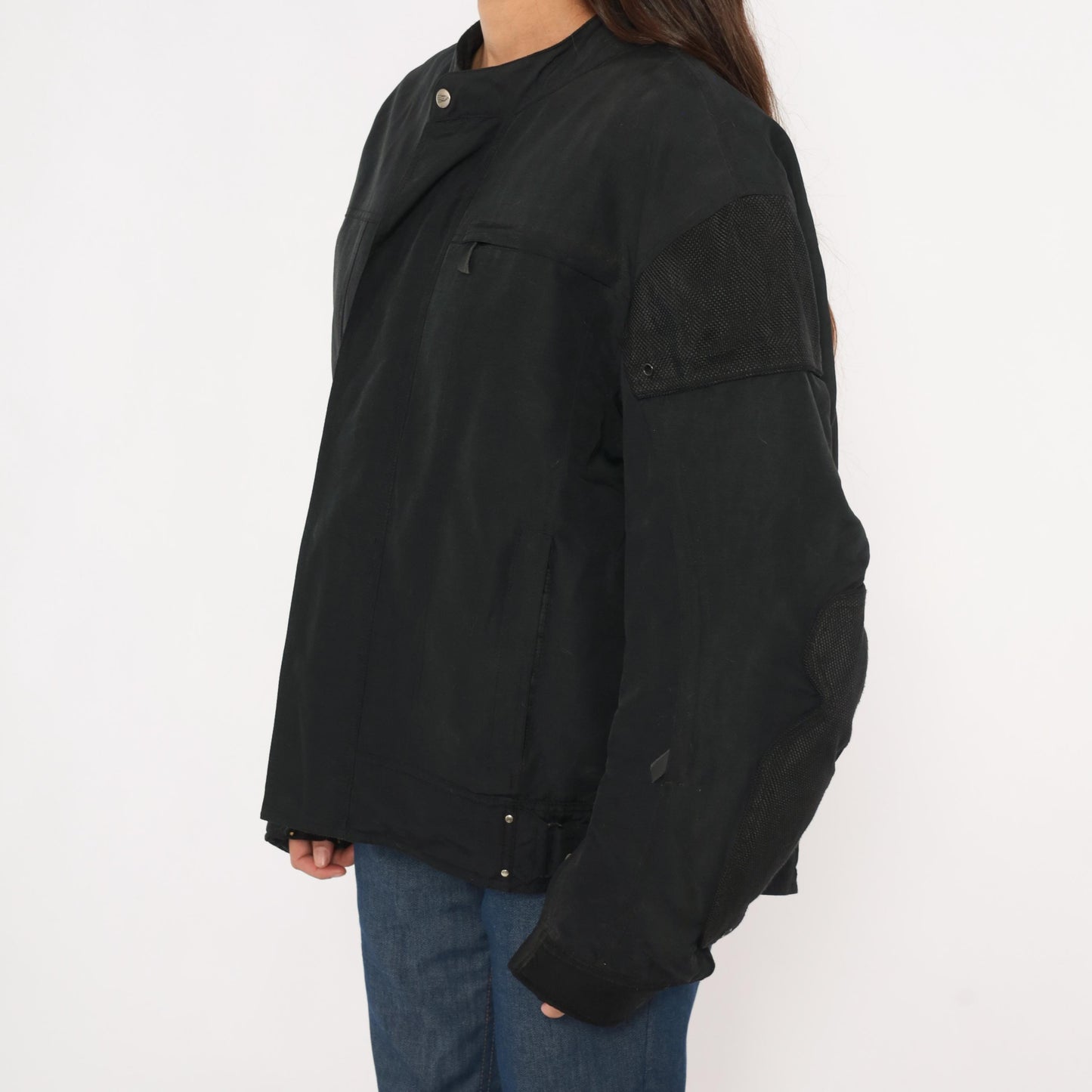 2000s Power Trip Black Motorcycle Jacket Mesh Panel Snap Collar Mens Extra Large XL