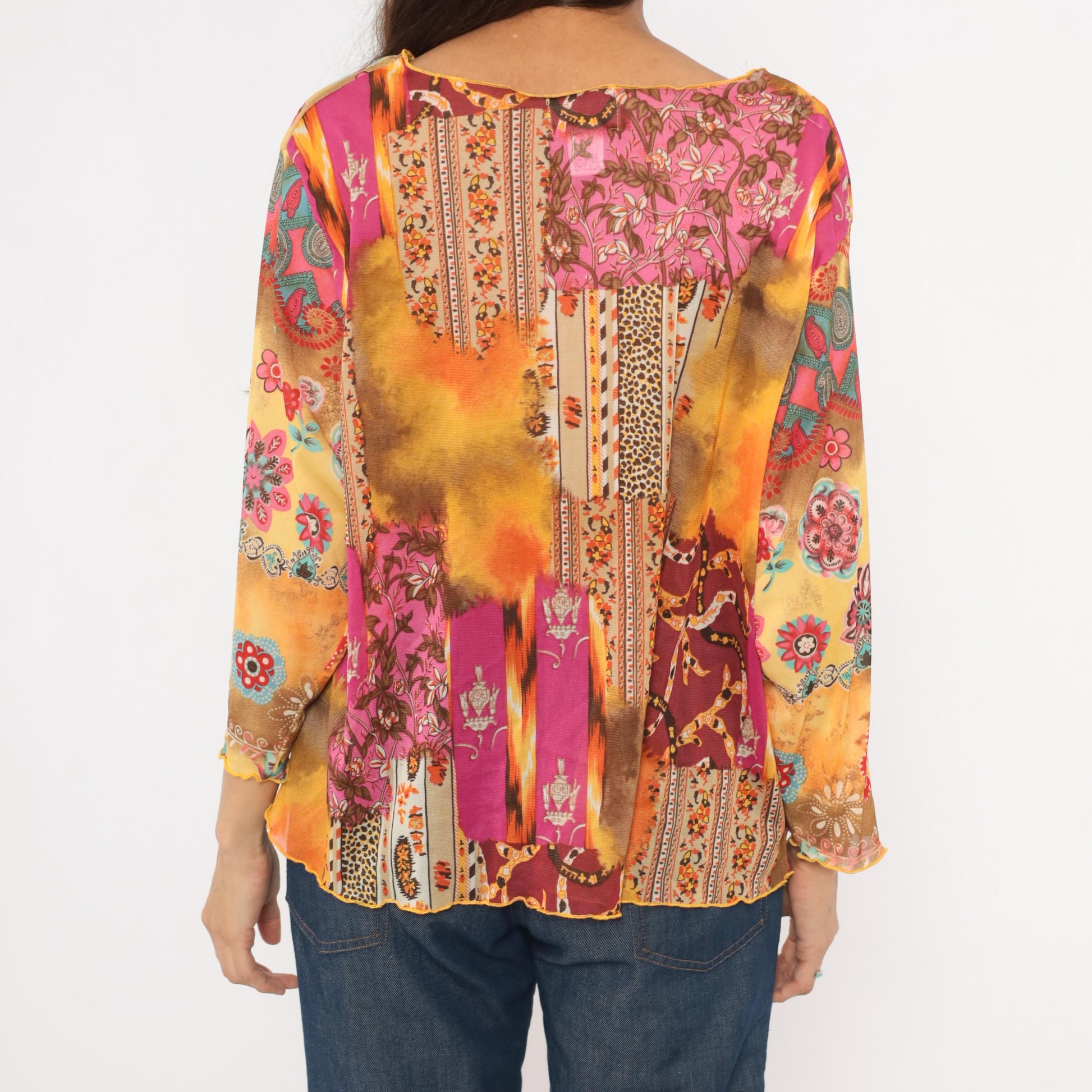 Y2K Studio Works Patchwork Blouse Paisley Floral Asymmetric Plus Size XXL