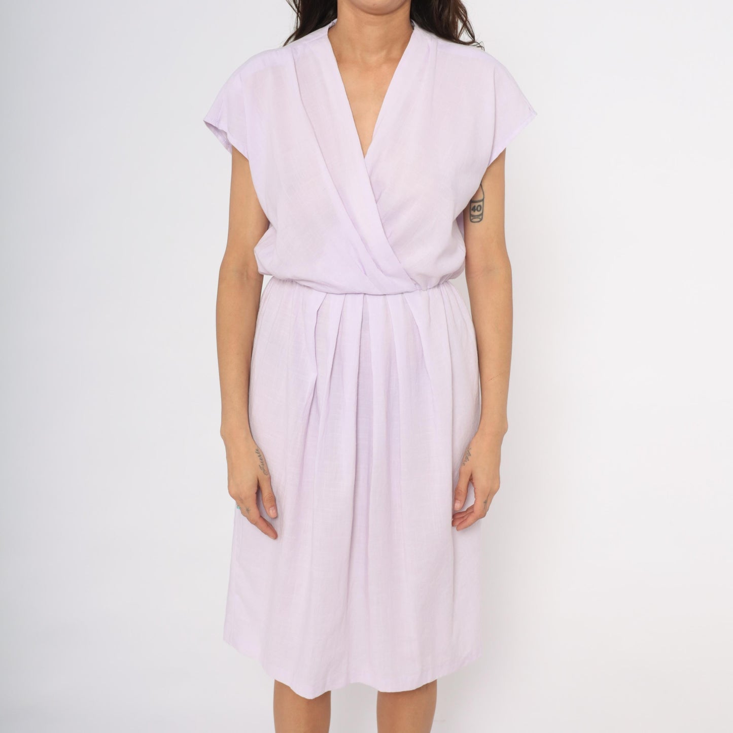 90s Carriage Court Lilac Wrap Dress Cap Sleeve Knee-Length Medium M