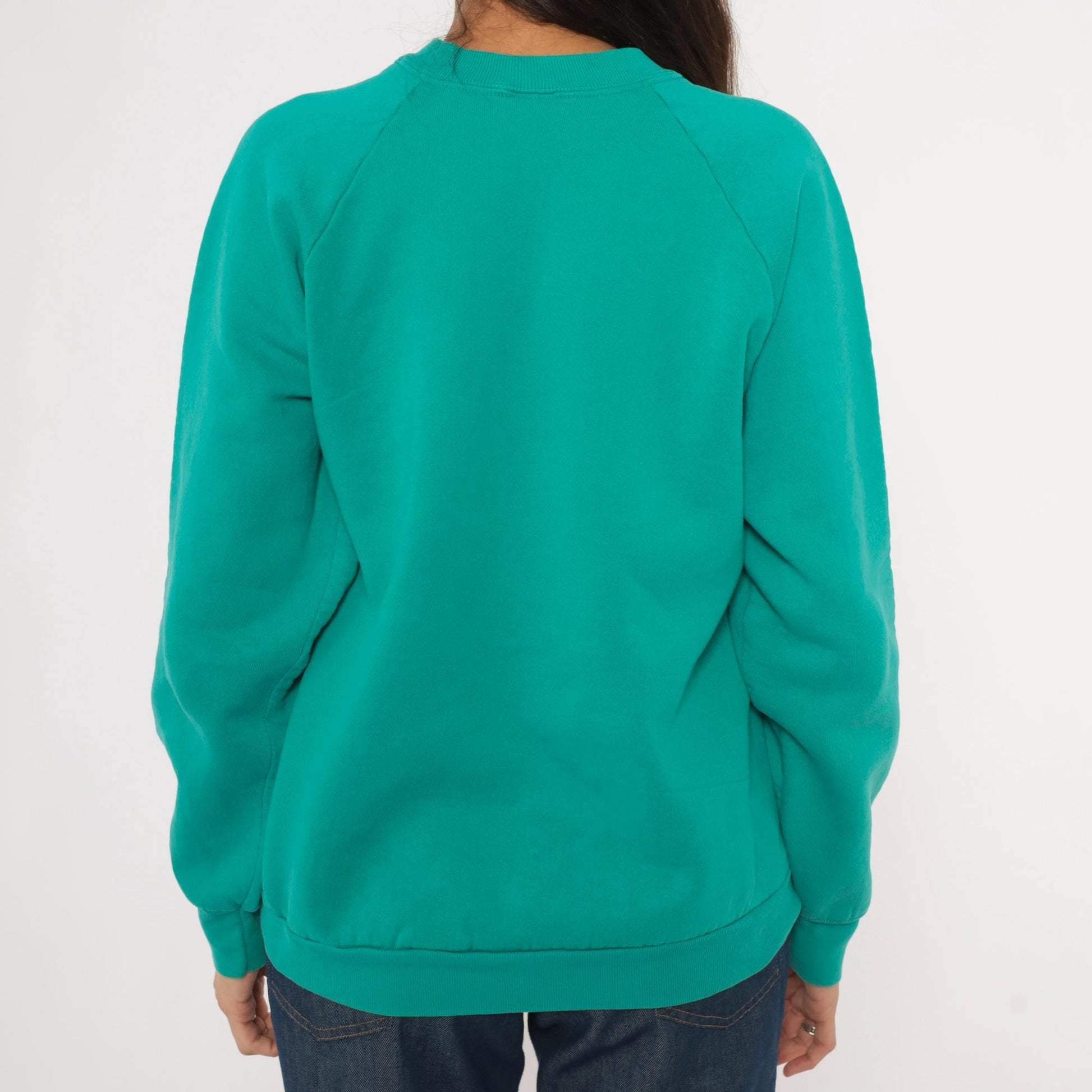 90s Vermont Autumn Village Teal Crewneck Sweatshirt Cotton Graphic Large L
