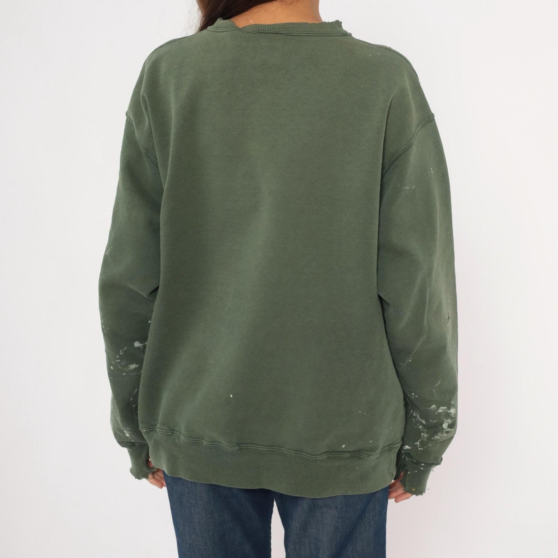 Champion Olive Green Crewneck Sweatshirt Paint Splatter 2000s Extra Large XL