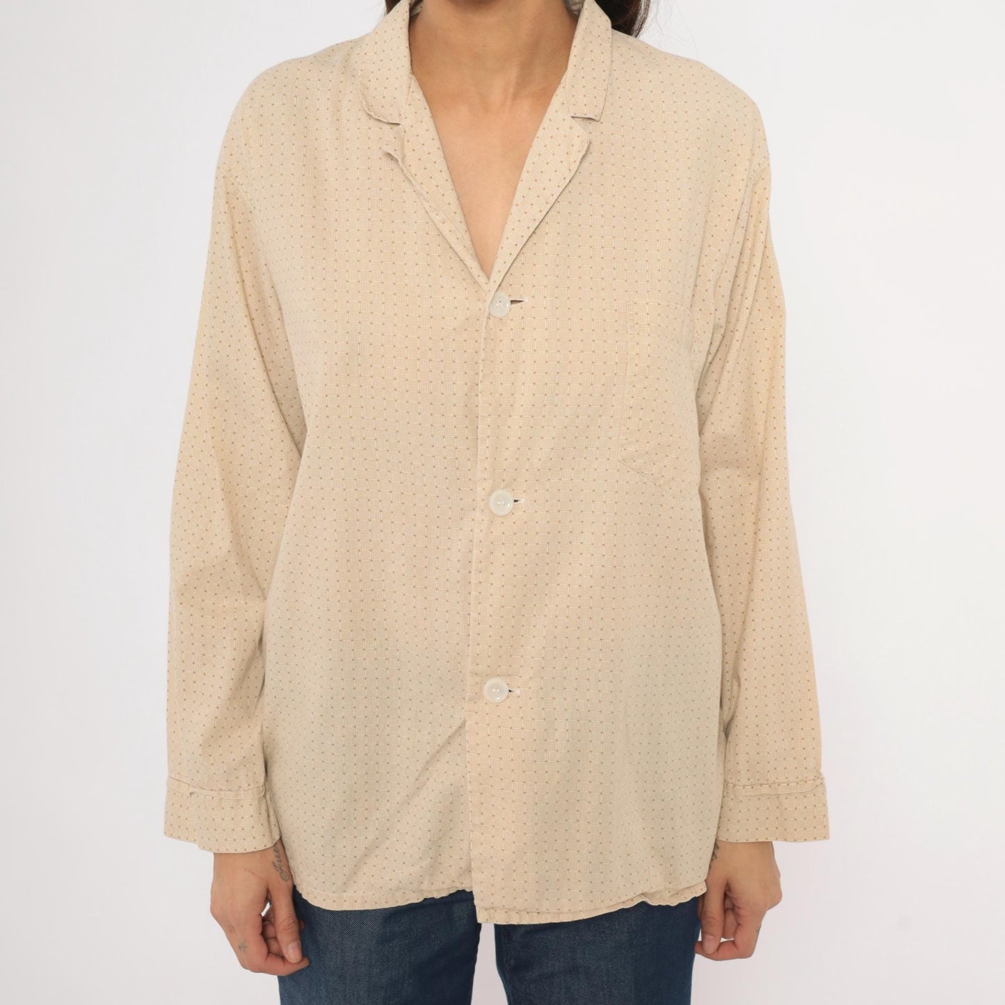 80s Faultless Basketweave Camp Collar Shirt Tan Cotton Blend Large L