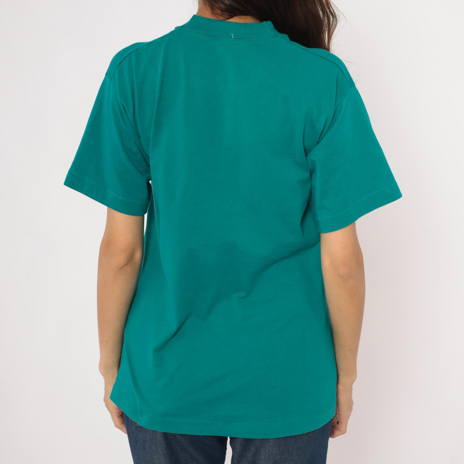 90s Branson Cherub Angel Roses Guitar Teal Cotton Graphic Tee Small
