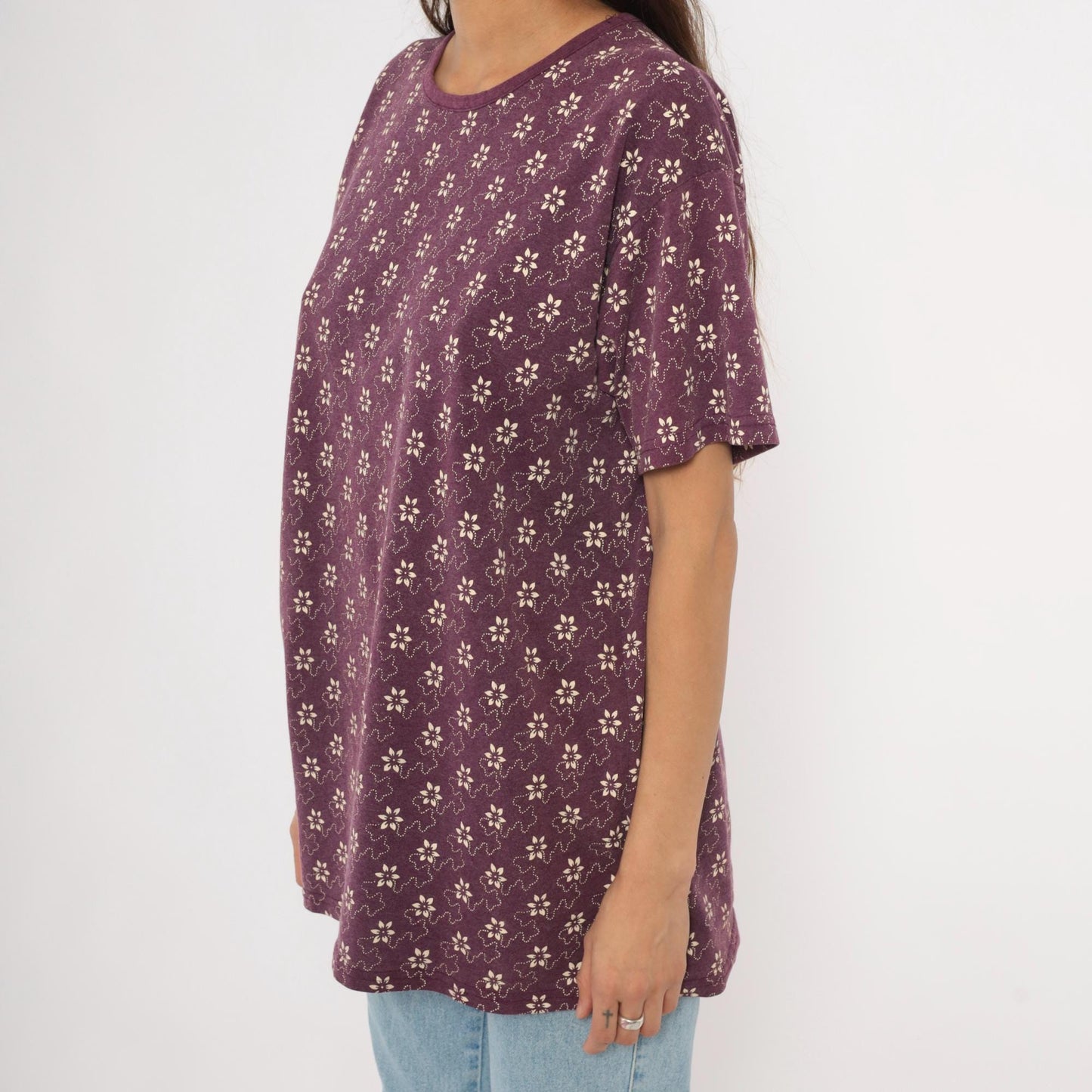 90s Kavio Designs Floral Tee Plum Ditsy Print Cotton Tunic Large L